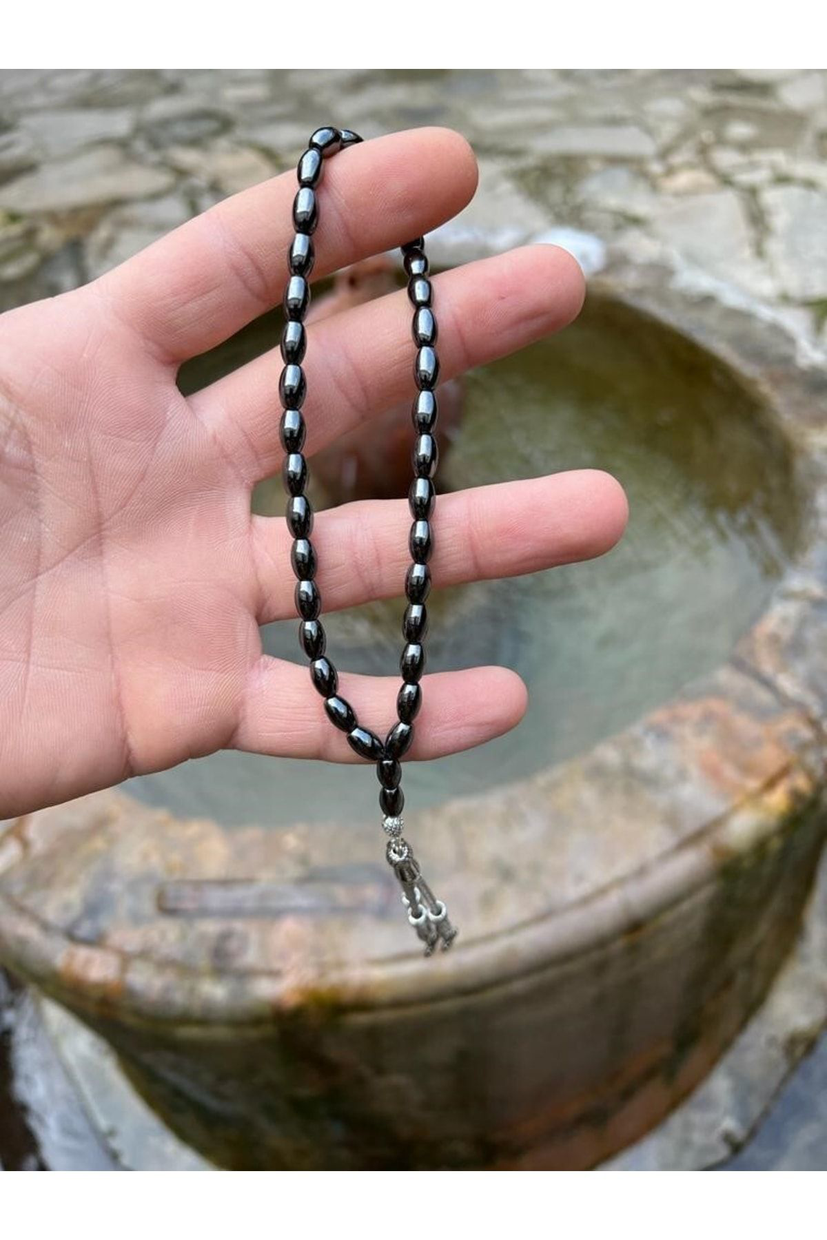 Sertifikalı Hematit Doğal Taş Arpa Kesim Tesbih 33 Lük Aaa Kalite