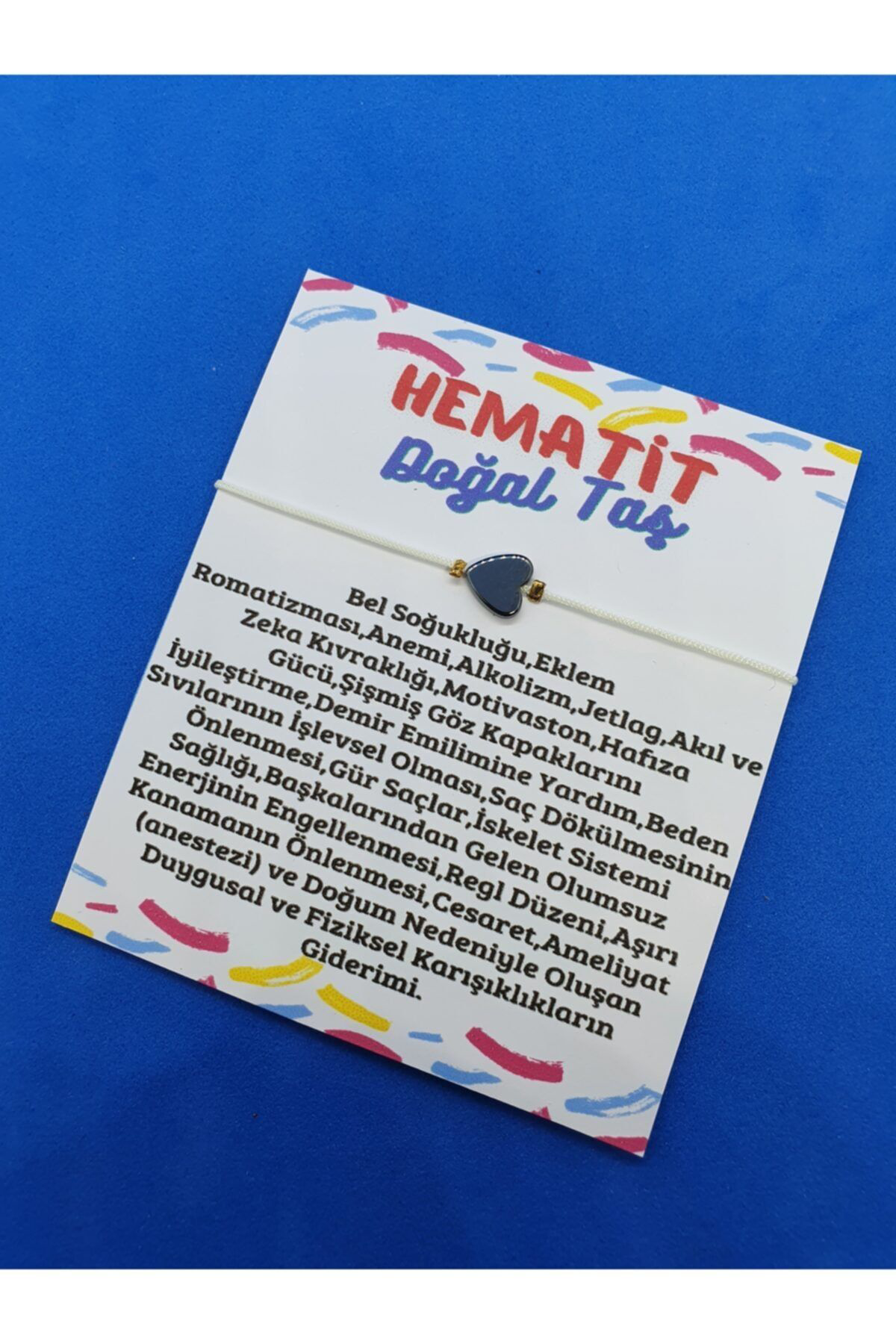 Sertifikalı Hematit Doğal Taş Kalp Bileklik