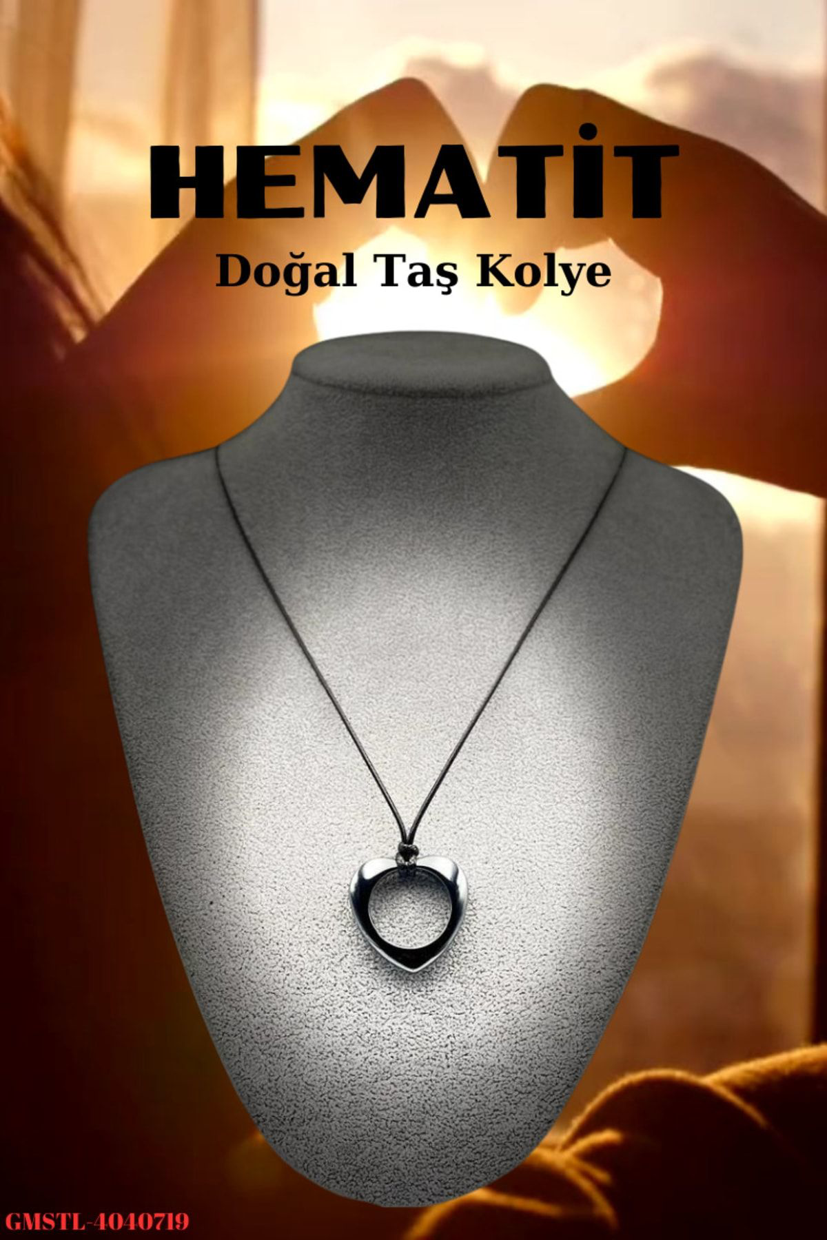 Sertifikalı Hematit Doğal Taş El Işçiliği Kalp Kesim Kolye