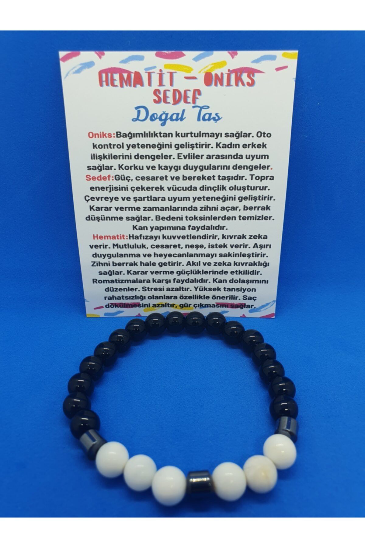 Sertifikalı Hematit Oniks Sedef Taşı Tasarım Bileklik