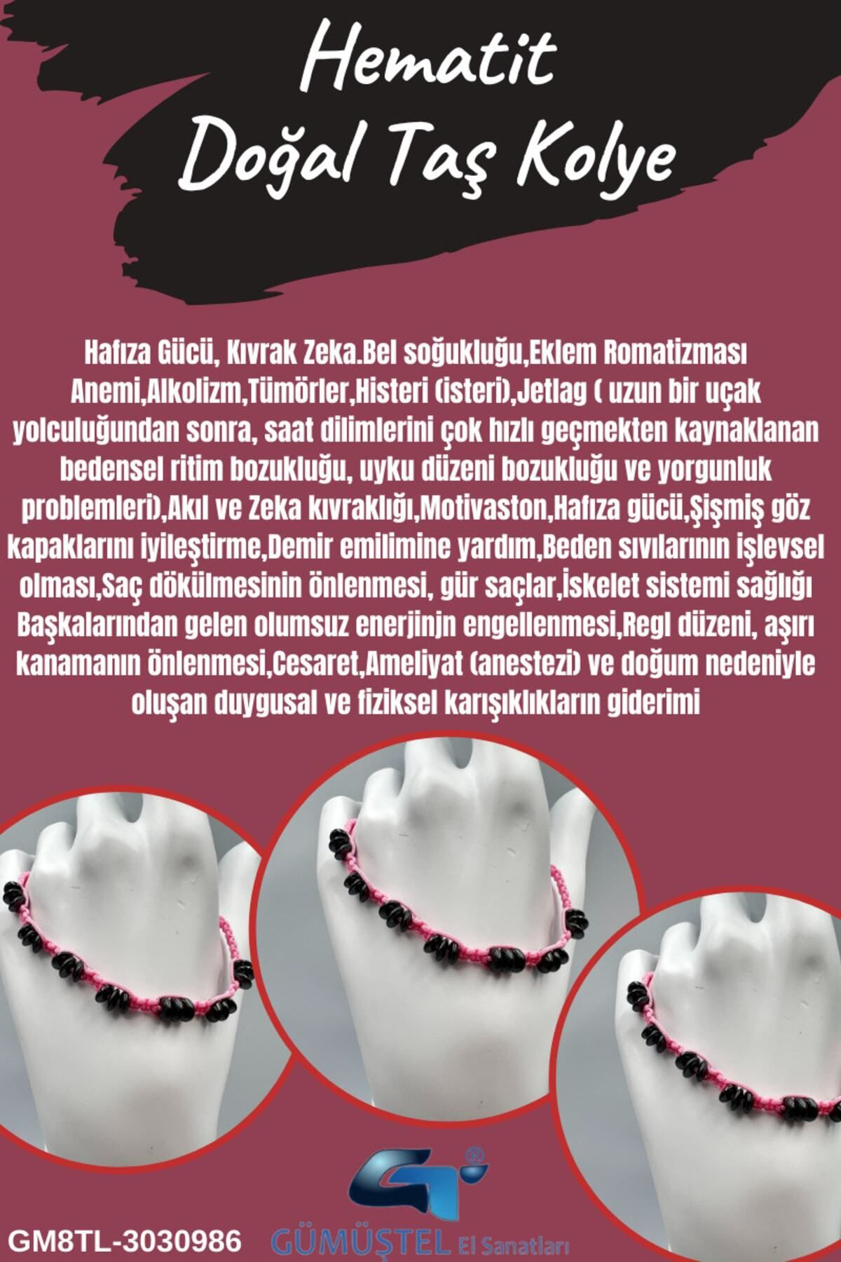 Sertifikalı Hematit Doğal Taş Tasarım Bileklik Aaa Kalite Hafıza 