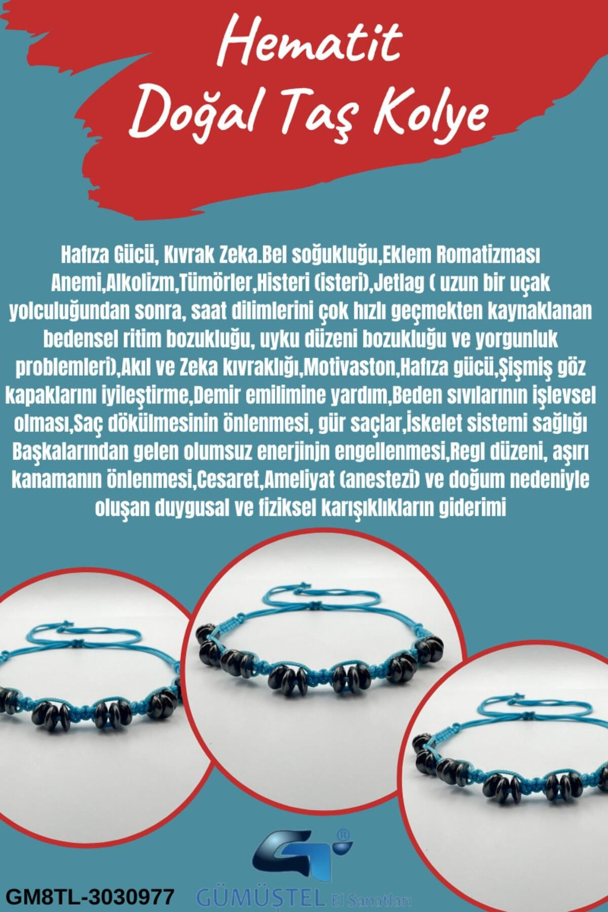 Sertifikalı Hematit Doğal Taş Tasarım Bileklik Aaa Kalite Hafıza 