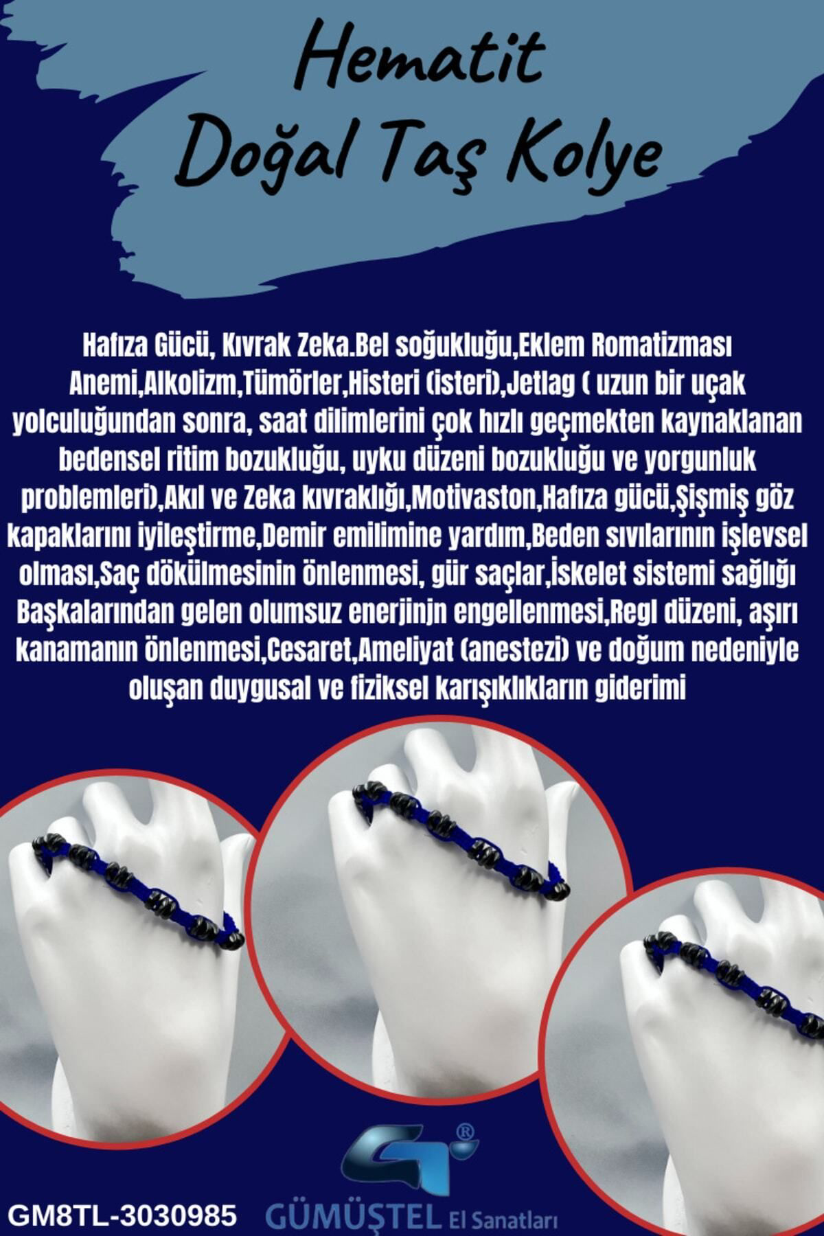 Sertifikalı Hematit Doğal Taş Tasarım Bileklik Aaa Kalite Hafıza 