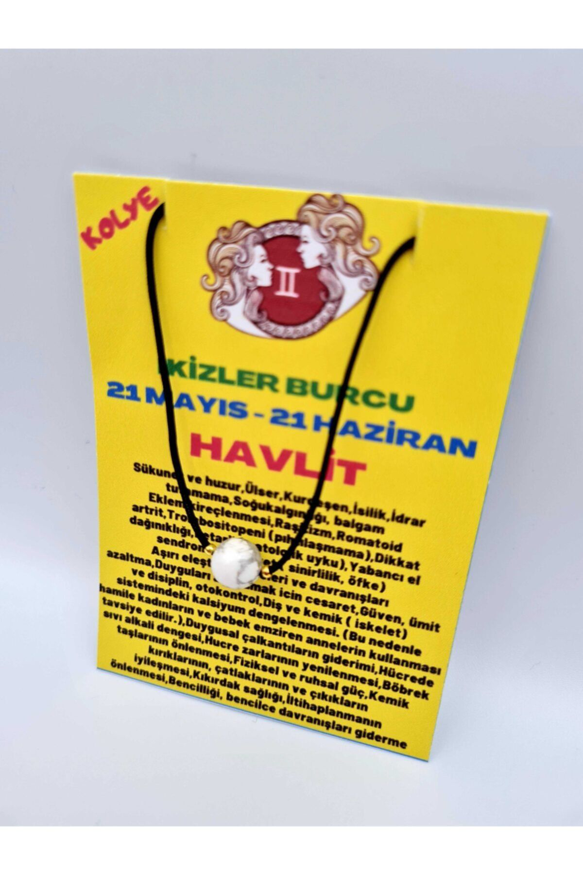 Gümüştel El Sanatlari Sertifikali İkizler Burcu Havlit Taşi Doğal Taş Kolye