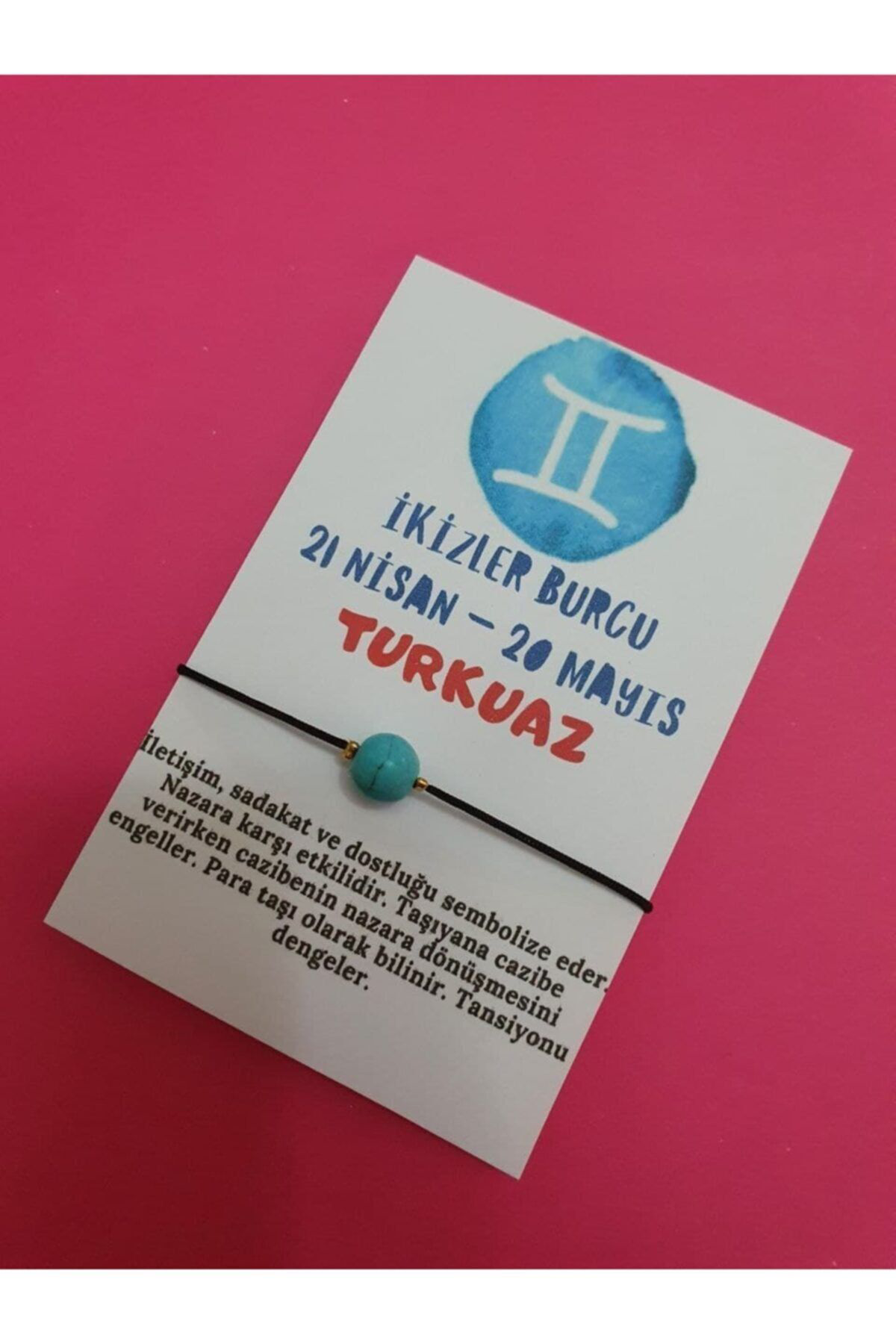 Sertifikalı Ikizler Burcu Turkuaz Doğal Taş Ip Burç Bilekliği