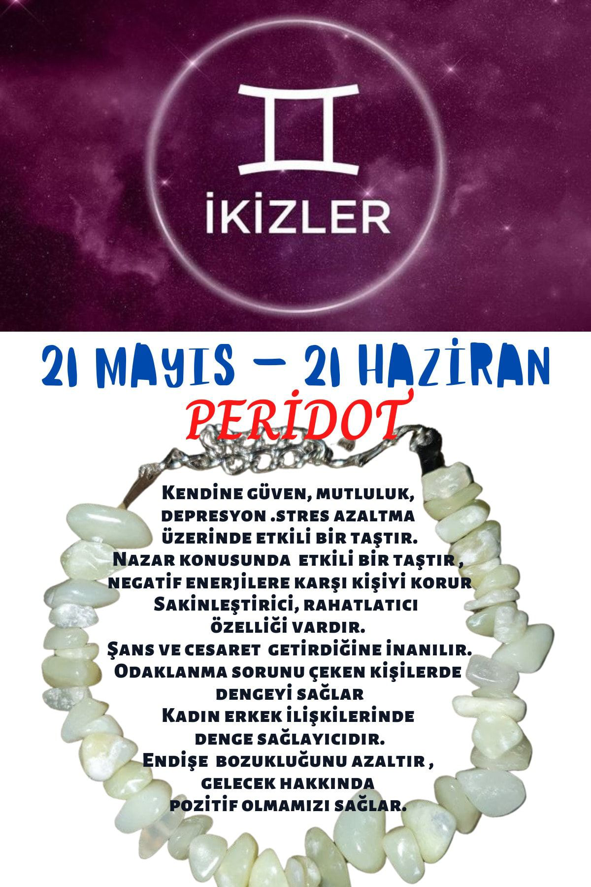 Sertifikalı Ikizler Burcu Burç Bilekliği Olivin Peridot