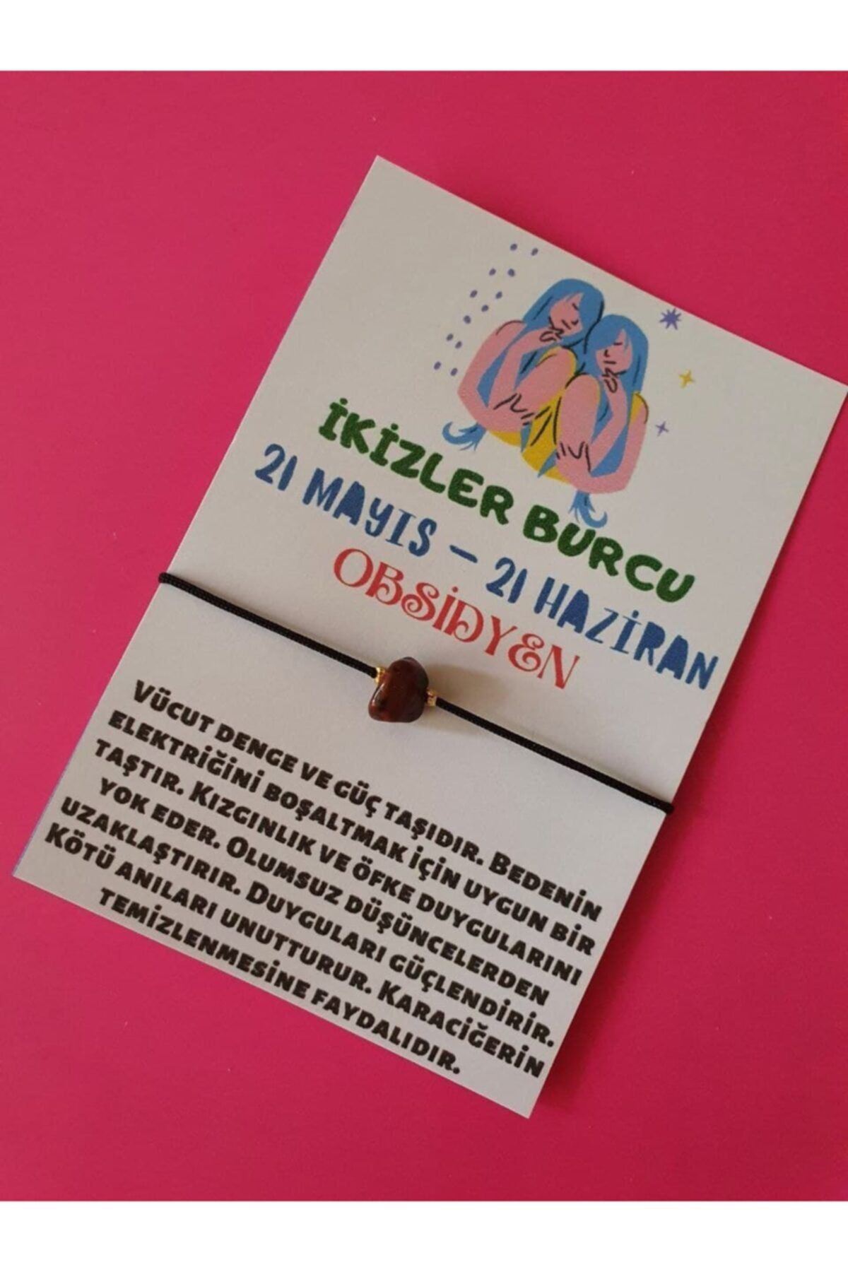 Sertifikalı Ikizler Burcu Obsidyen Doğal Taşlı Ip Burç Bilekliği