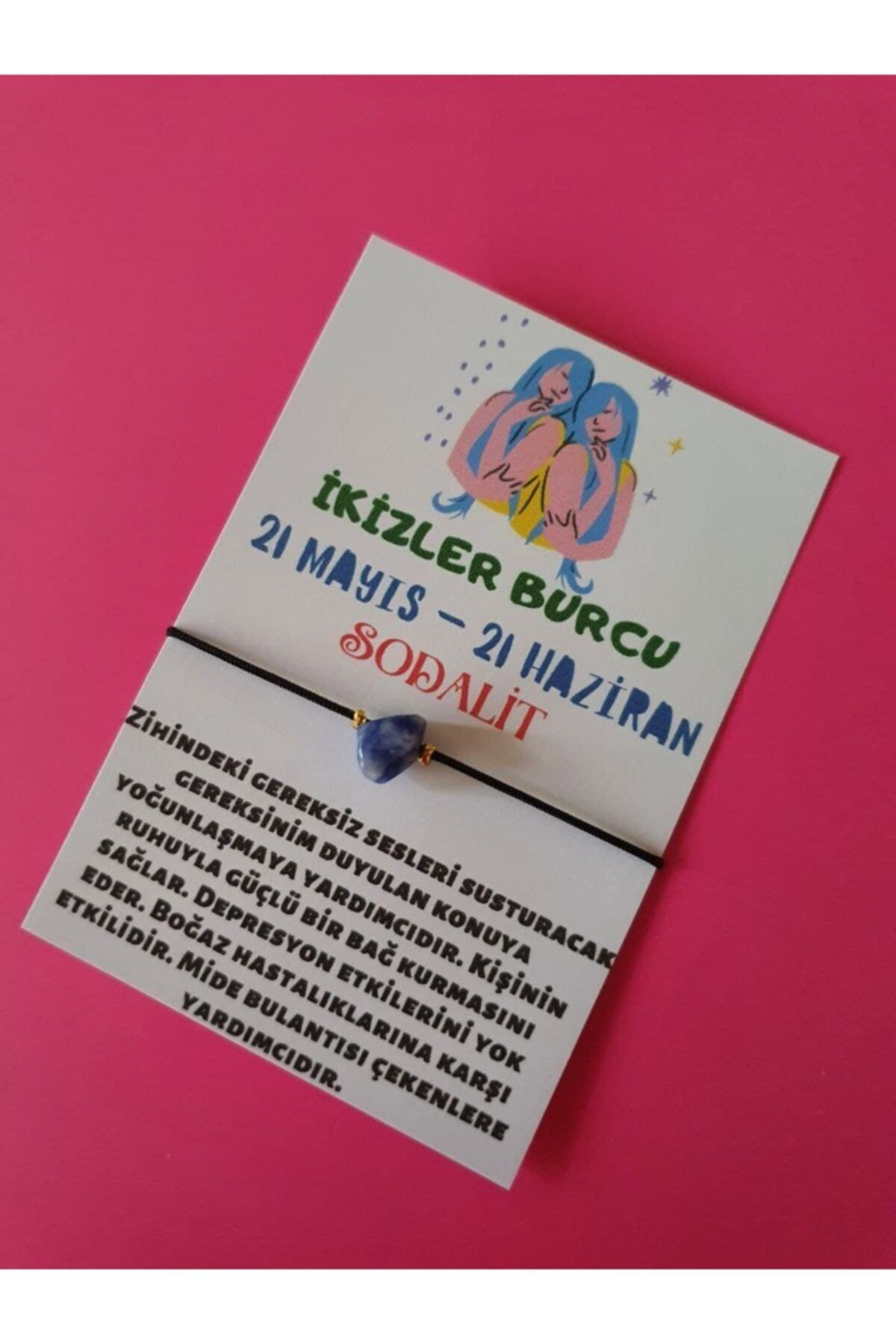 Sertifikalı Ikizler Burcu Sodalit Doğal Taşlı Ip Burç Bilekliği