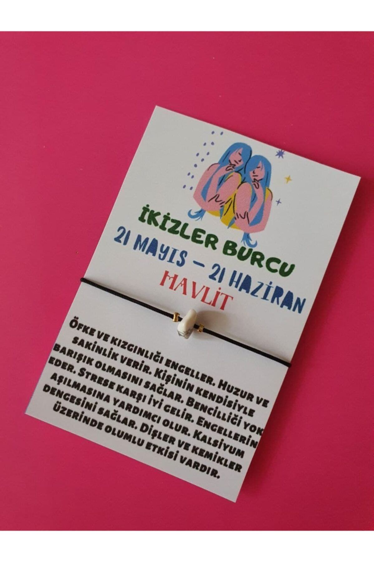 Sertifikalı Ikizler Burcu Havlit Doğal Taşlı Ip Burç Bilekliği