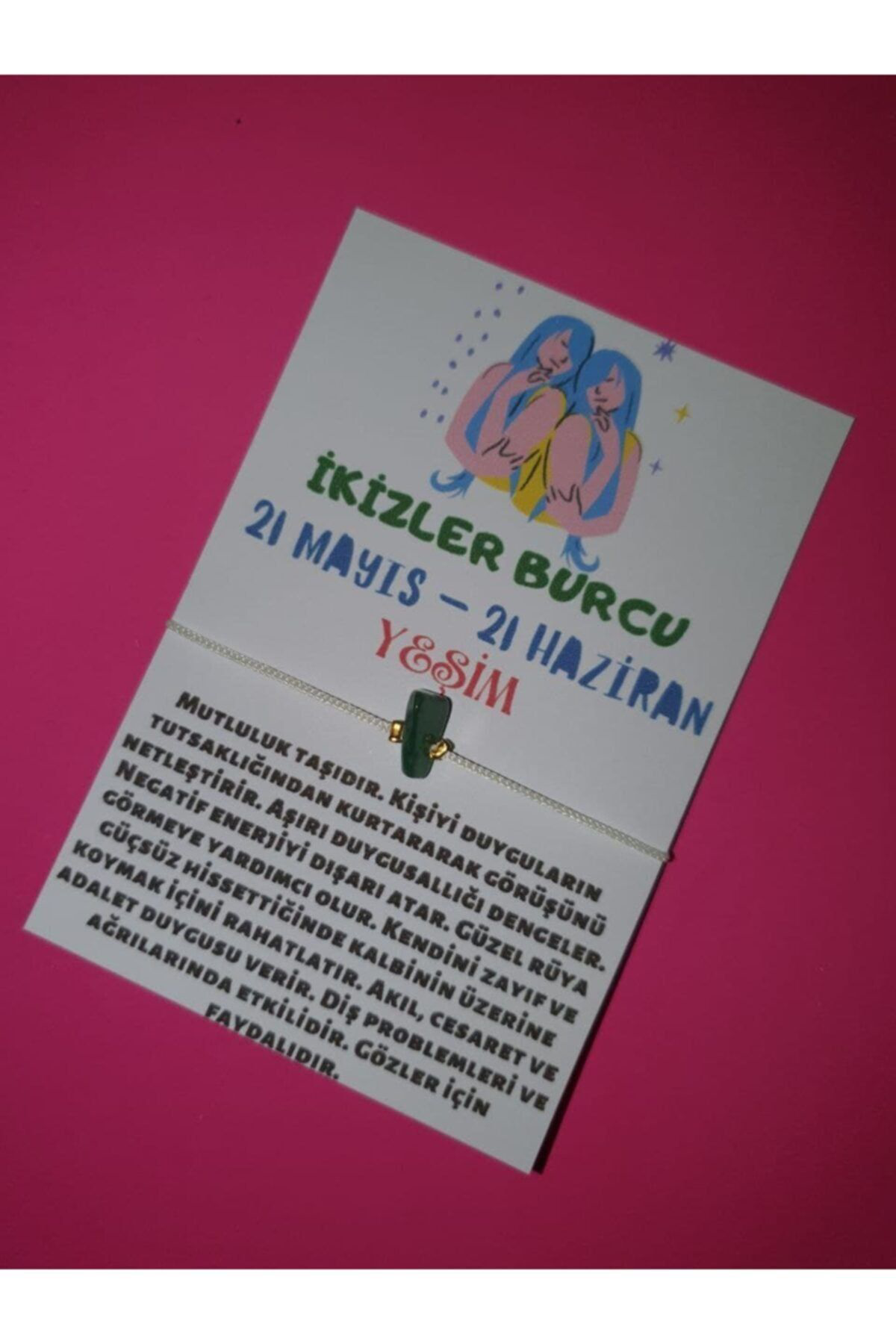 Sertifikalı Ikizler Burcu Yeşim Doğal Taşlı Ip Burç Bilekliği