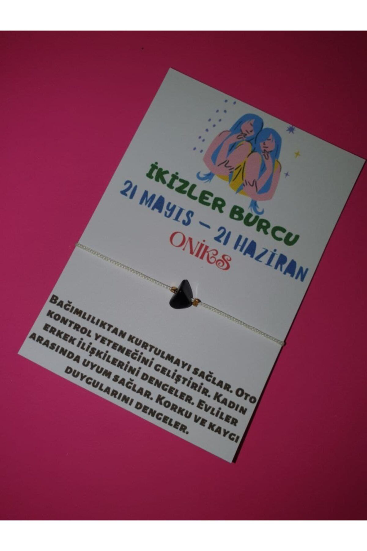 Gümüştel El Sanatlari Sertifikali İkizler Burcu Oniks Doğal Taşli İp Burç Bilekliği