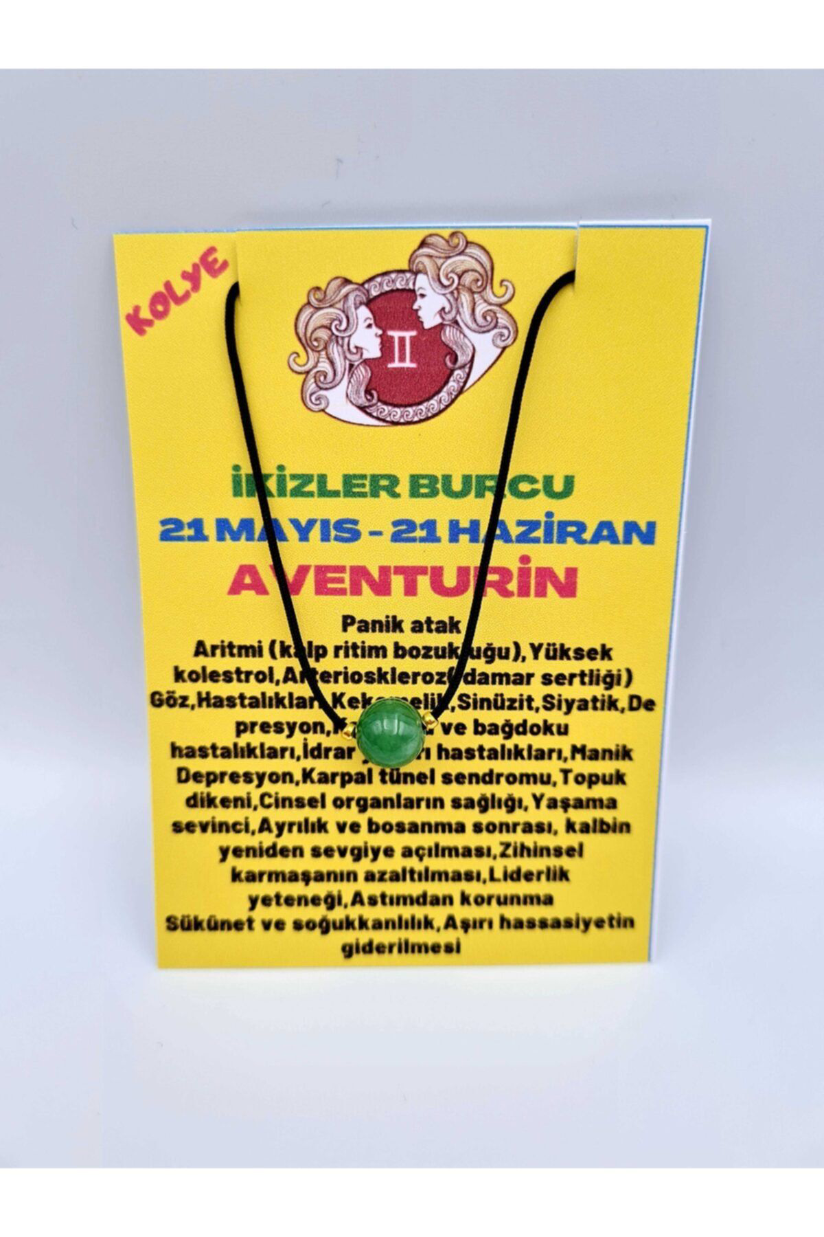 Sertifikalı Ikizler Burcu Aventurin Taşı Doğal Taş Kolye