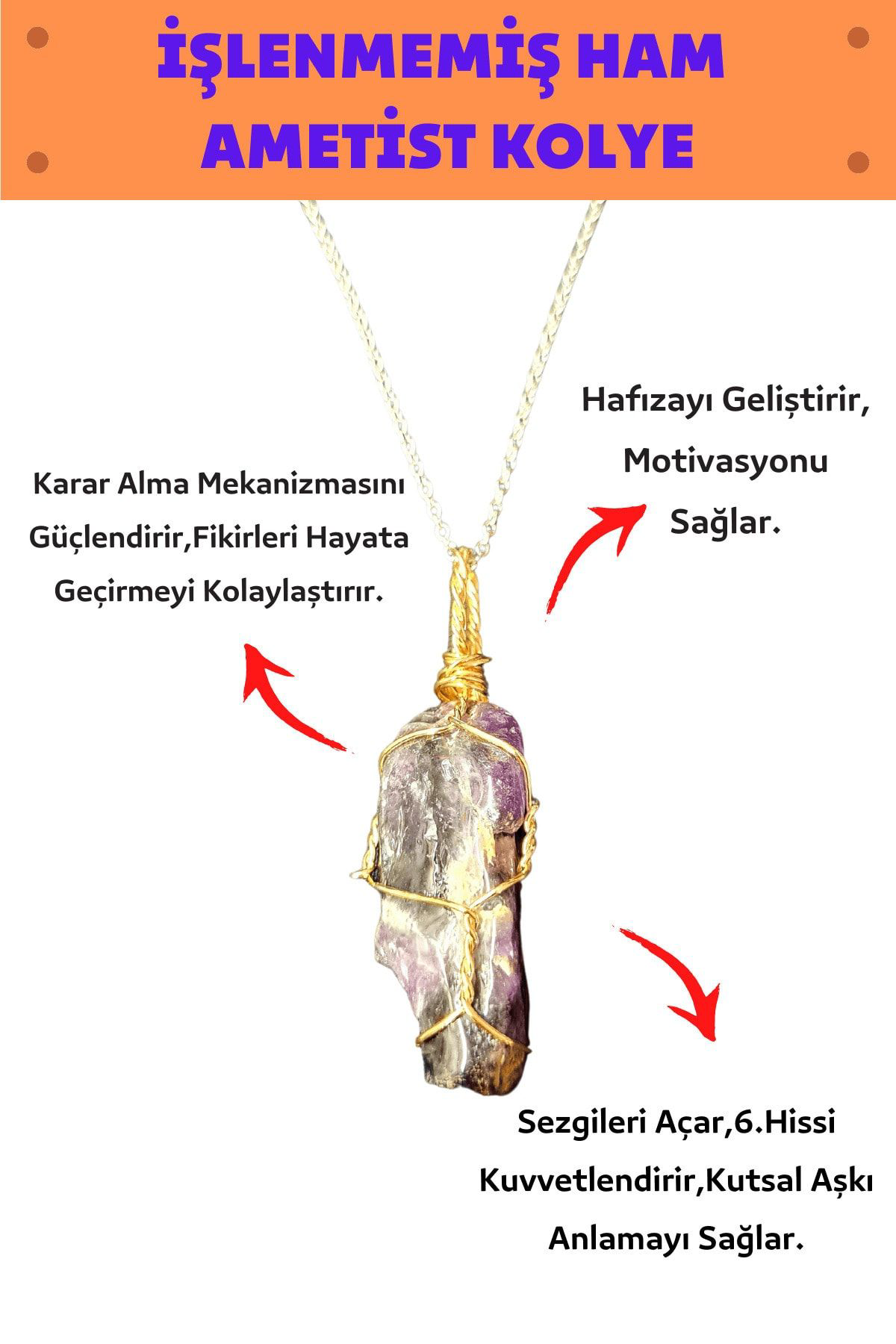 Sertifikalı Işlenmemiş Ham Ametist Doğal Taş Kadın Kolye
