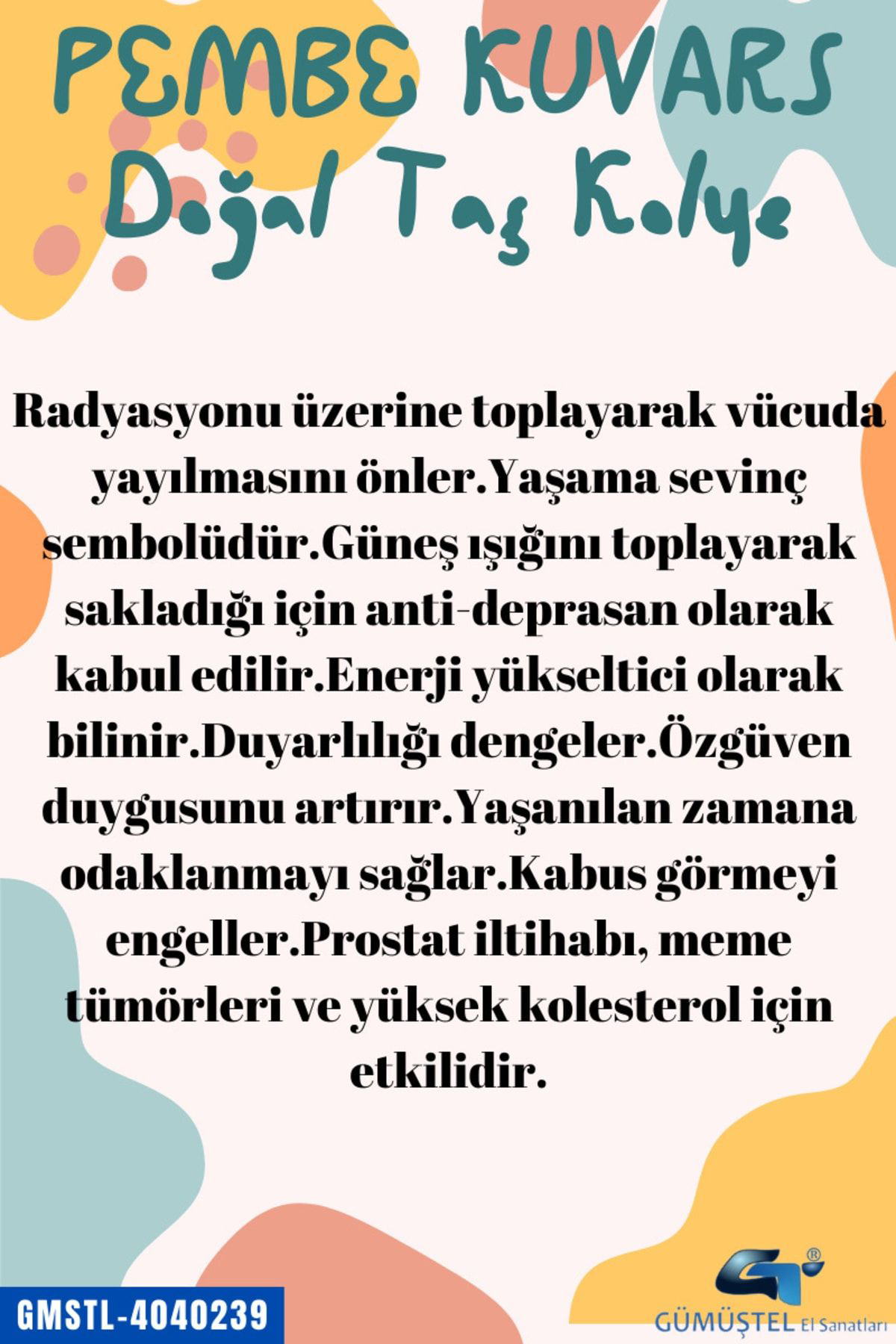 Gümüştel El Sanatlari Sertifikali İşlenmemiş Doğal Taş Pembe Kuvars Kolye Sürpriz