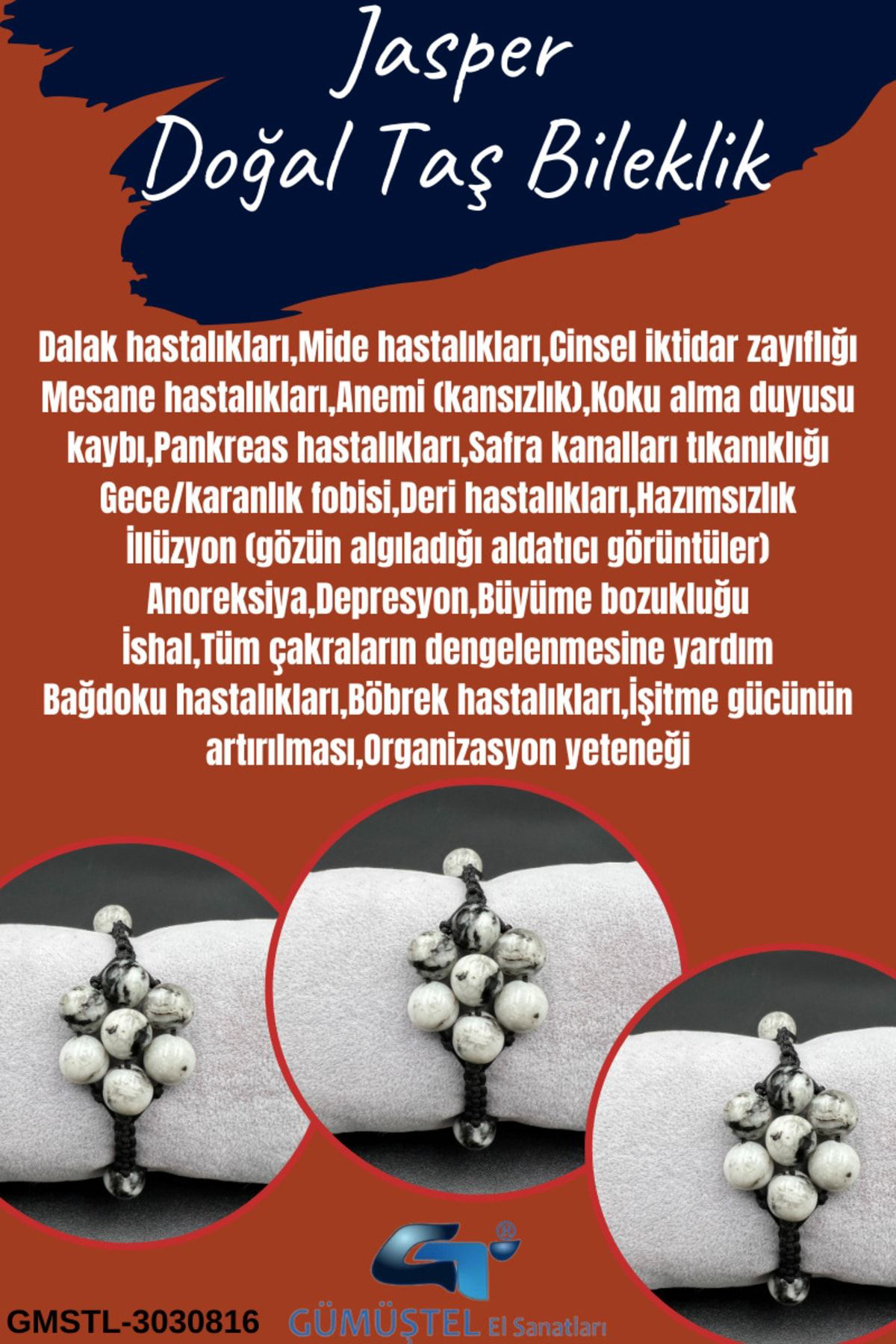 Sertifikalı Jasper Doğal Taş Bileklik Asansörlü Kilit Sistemi Aaa