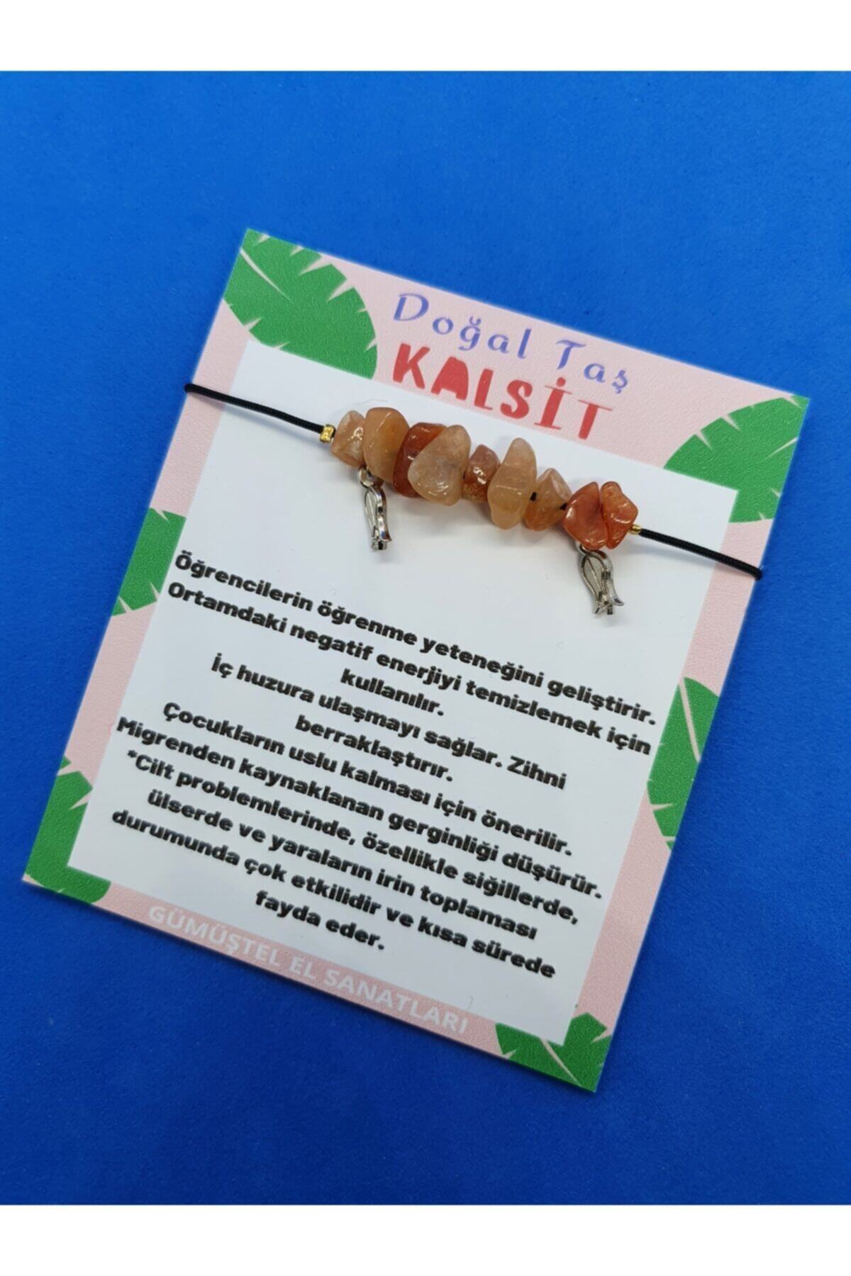Sertifikalı Kahverengi Kelebek Detaylı Kalsit Doğal Taş Bileklik