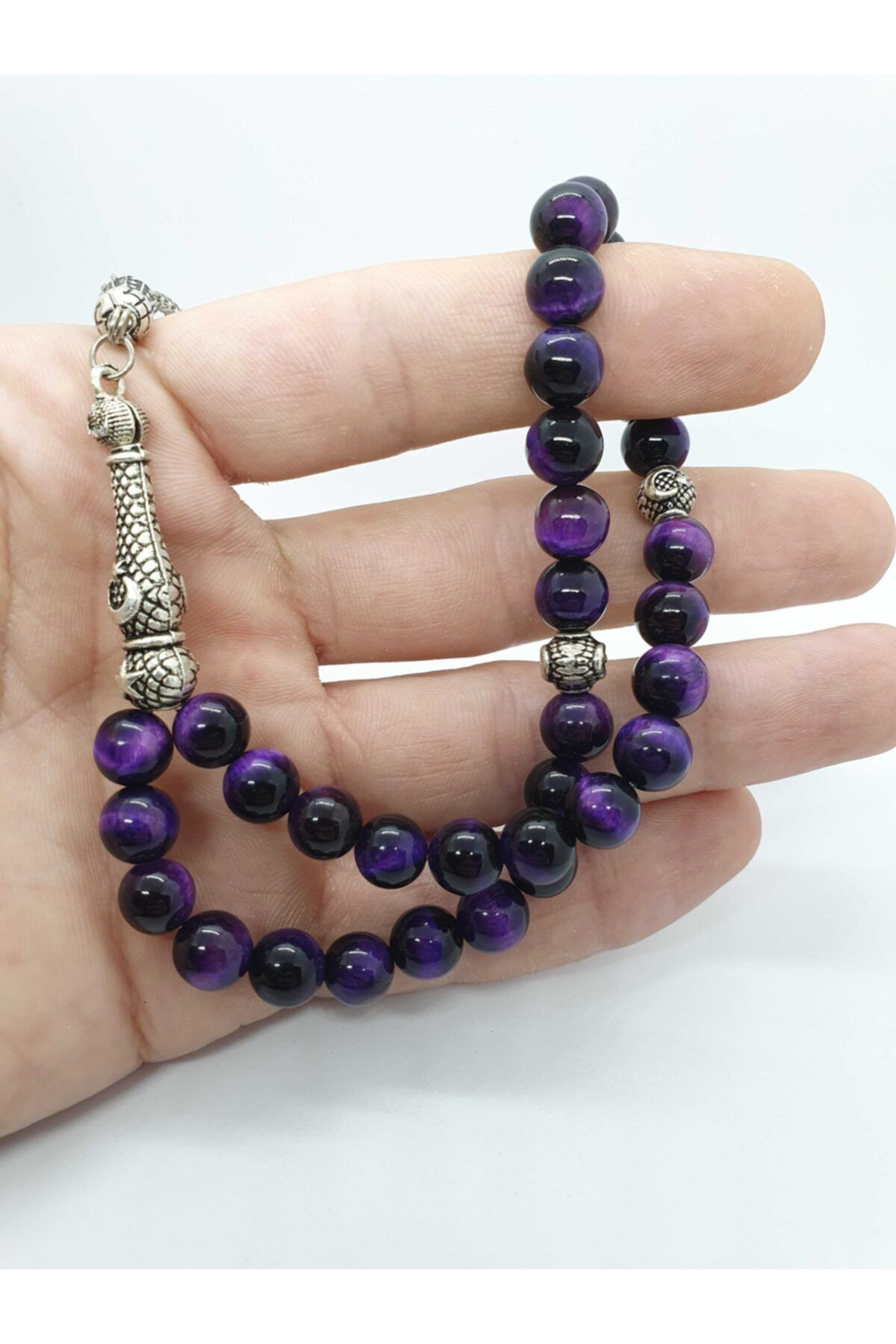 Gümüştel El Sanatlari Sertifikali Kaplan Gözü Doğal Taş Tesbih 8 Mm Kalite Aaa