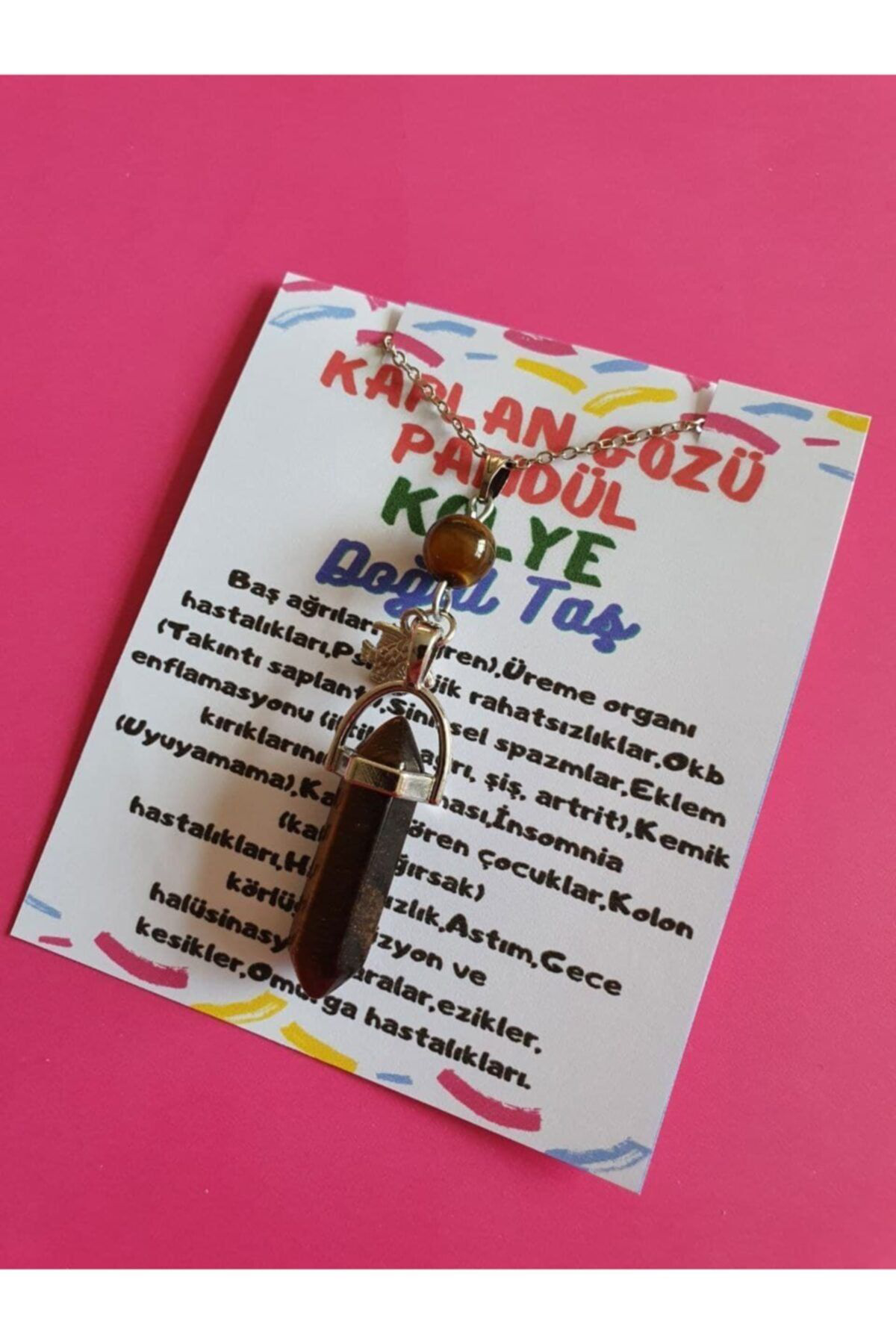 Sertifikalı Kaplan Gözü Taşı Pandül Balık Kolye Doğal Taş Özel Ta
