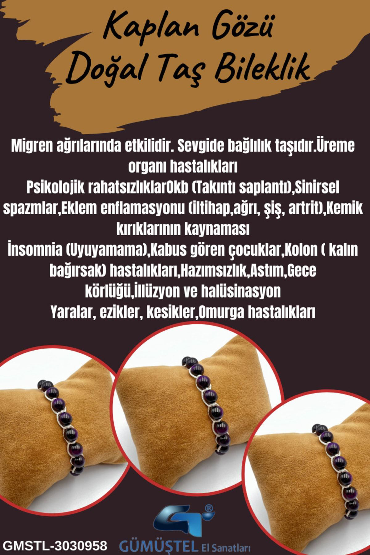 Sertifikalı Kaplan Gözü Doğal Taş Bileklik Aaa Kalite El Yapımı Ö