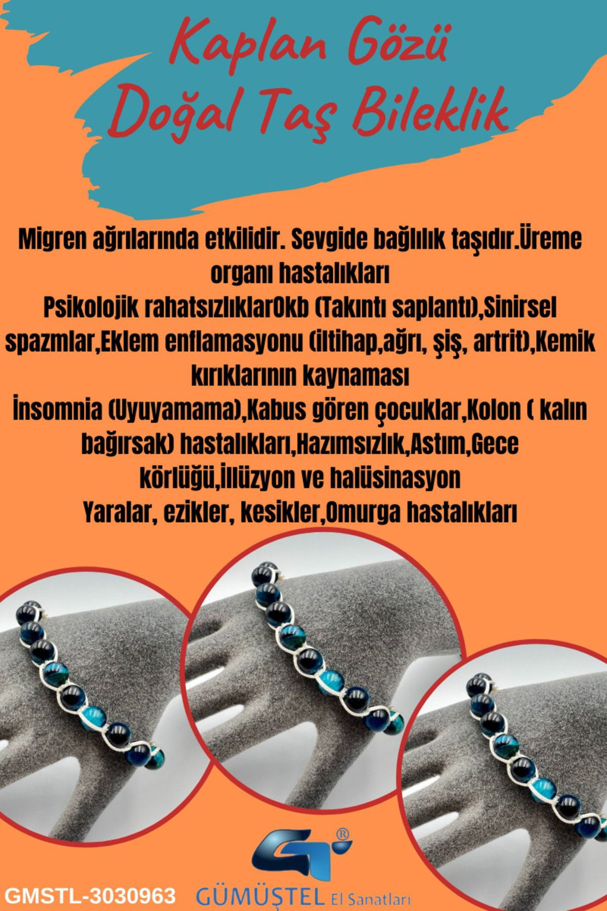 Sertifikalı Kaplan Gözü Doğal Taş Bileklik Aaa Kalite El Yapımı Ö