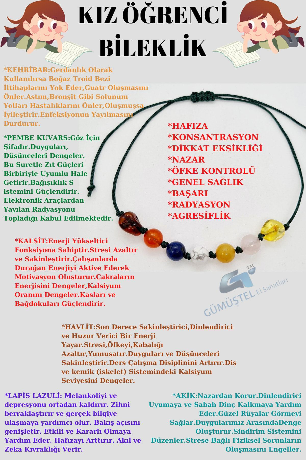 Sertifikalı Kız Öğrenci Bileklik Kehribar Pembe Kuvars Kalsit Hav