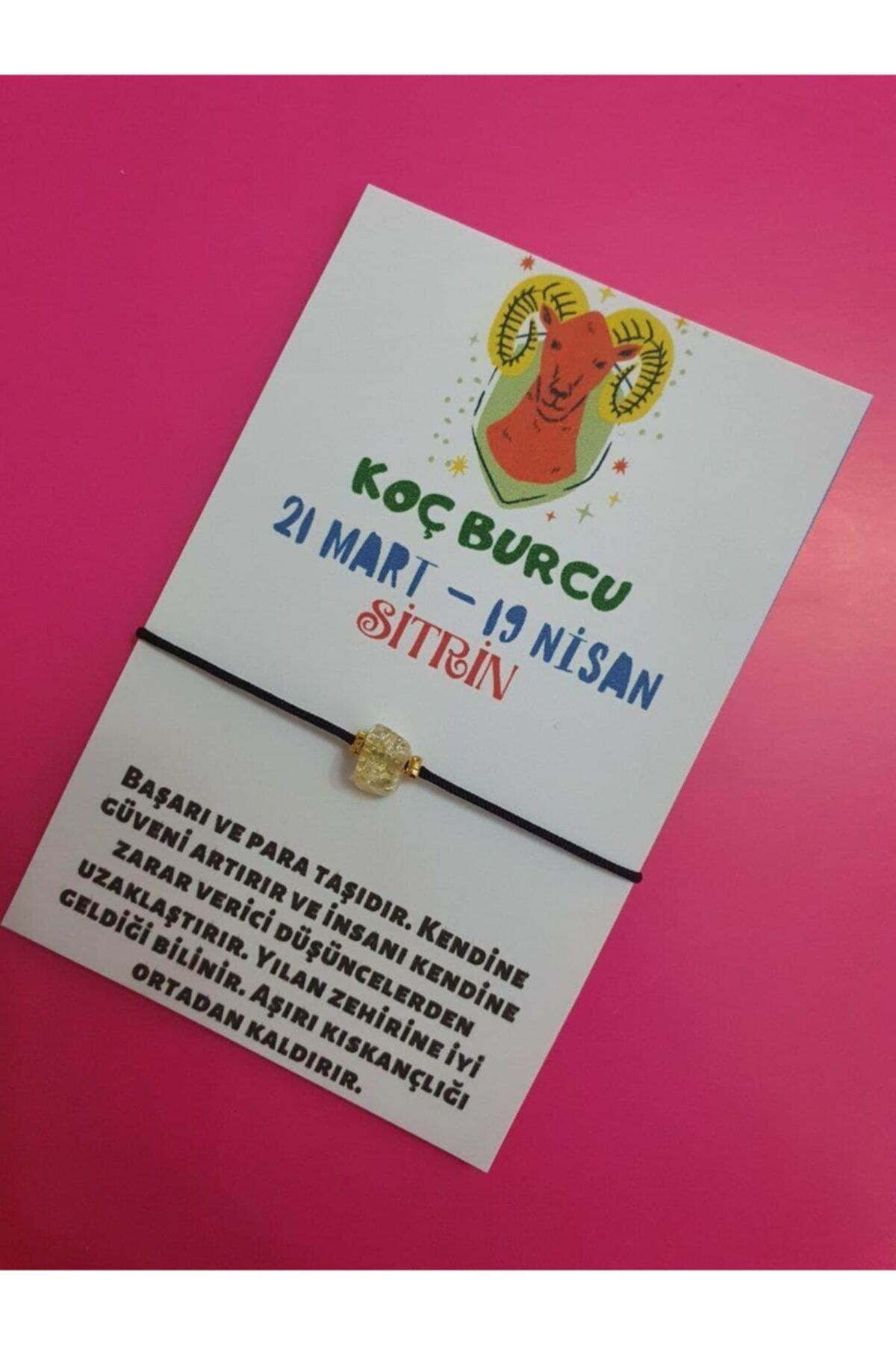 Sertifikalı Koç Burcu Sitrin Doğal Taşlı Ip Burç Bilekliği