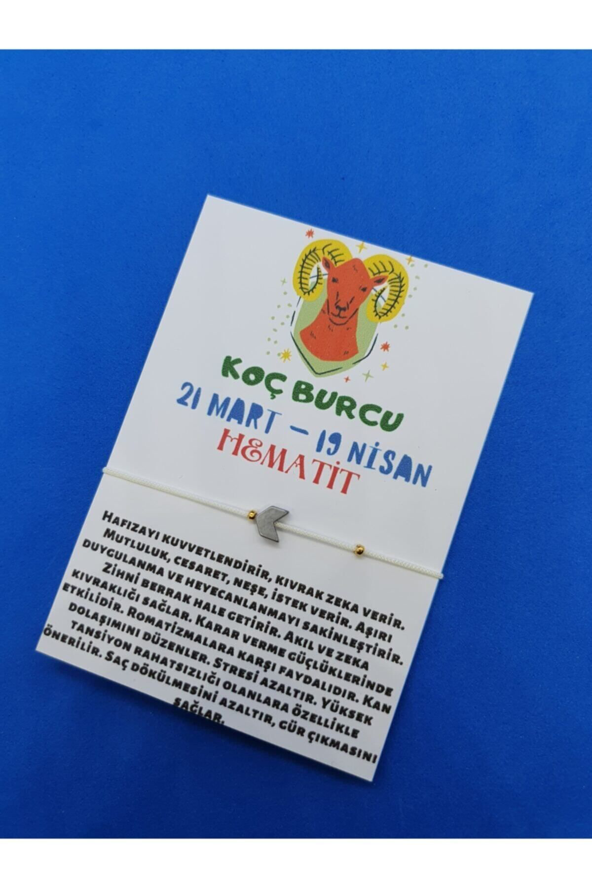 Sertifikalı Koç Burcu Hematit Doğal Taşlı Ip Burç Bilekliği