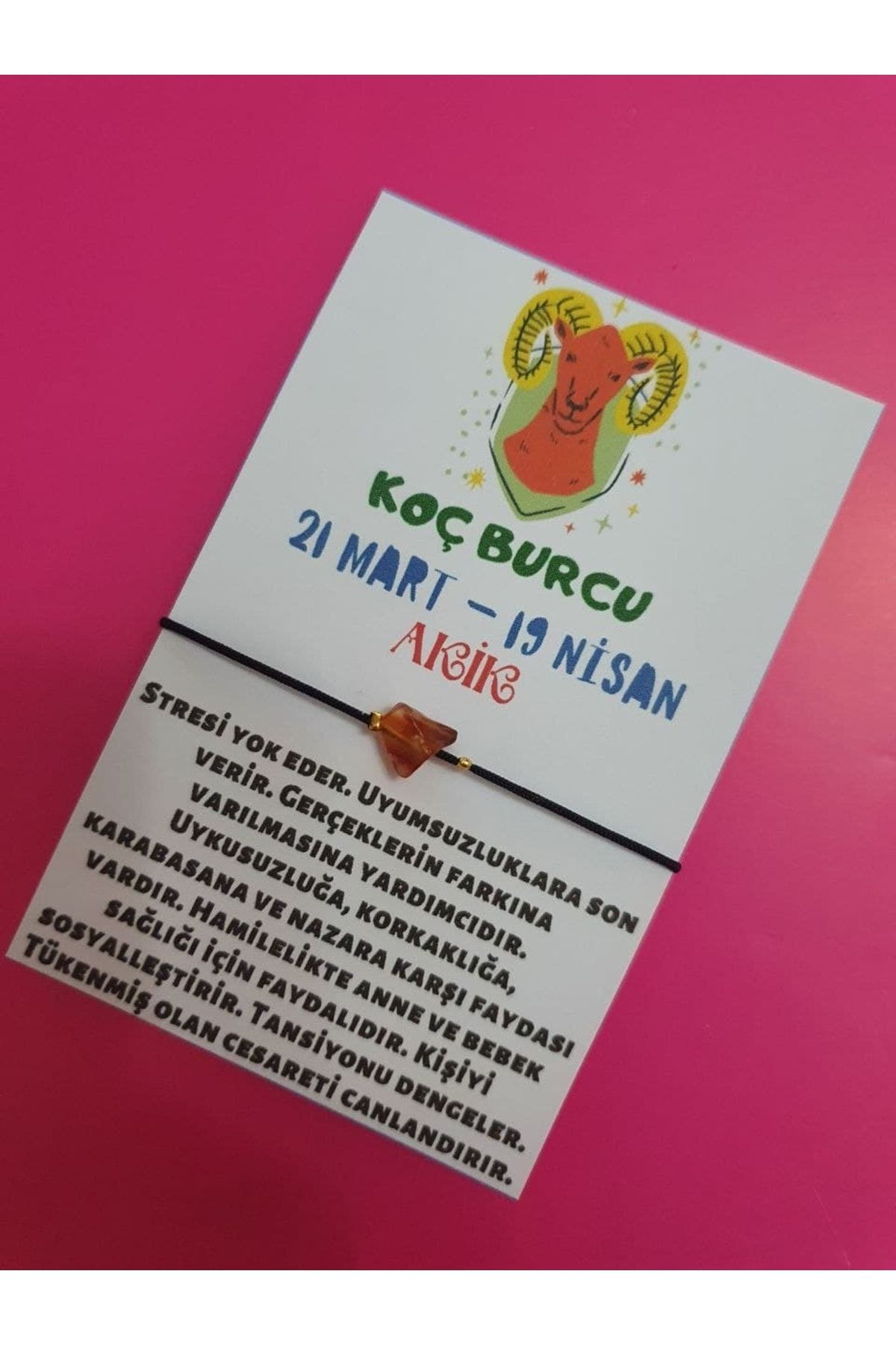 Sertifikalı Koç Burcu Akik Doğal Taşlı Ip Burç Bilekliği