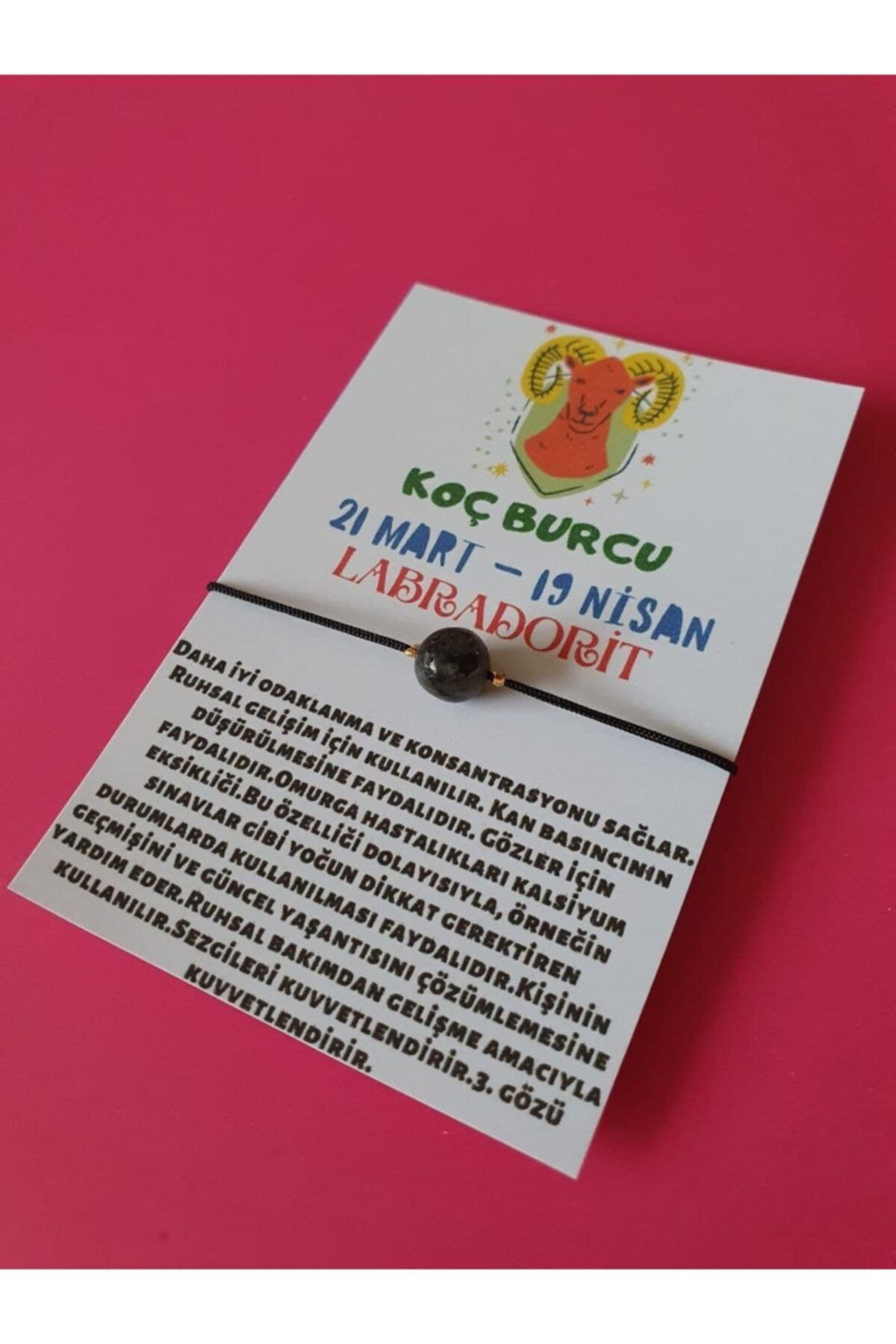 Sertifikalı Koç Burcu Labradorit Doğal Taşlı Ip Burç Bilekliği