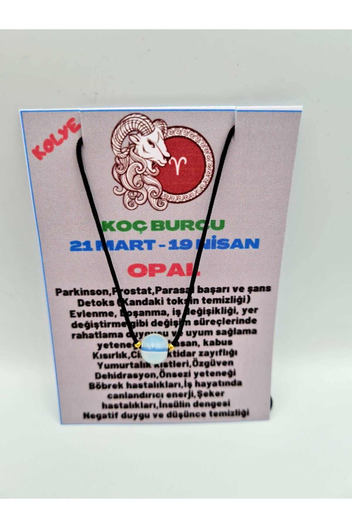 Sertifikalı Koç Burcu Opal Taşı Doğal Taş Kolye