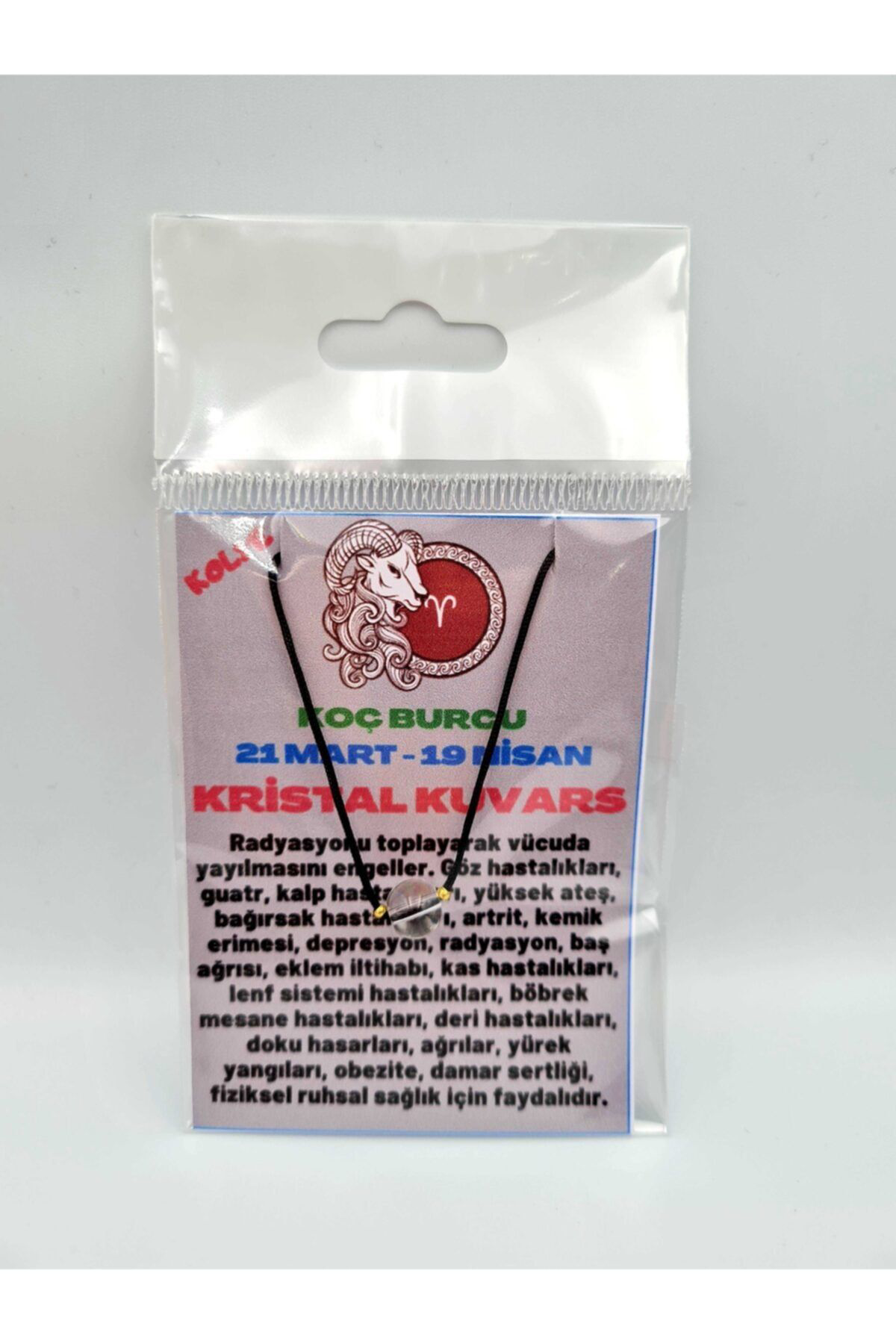 Sertifikalı Koç Burcu Kristal Kuvars Taşı Doğal Taş Kolye