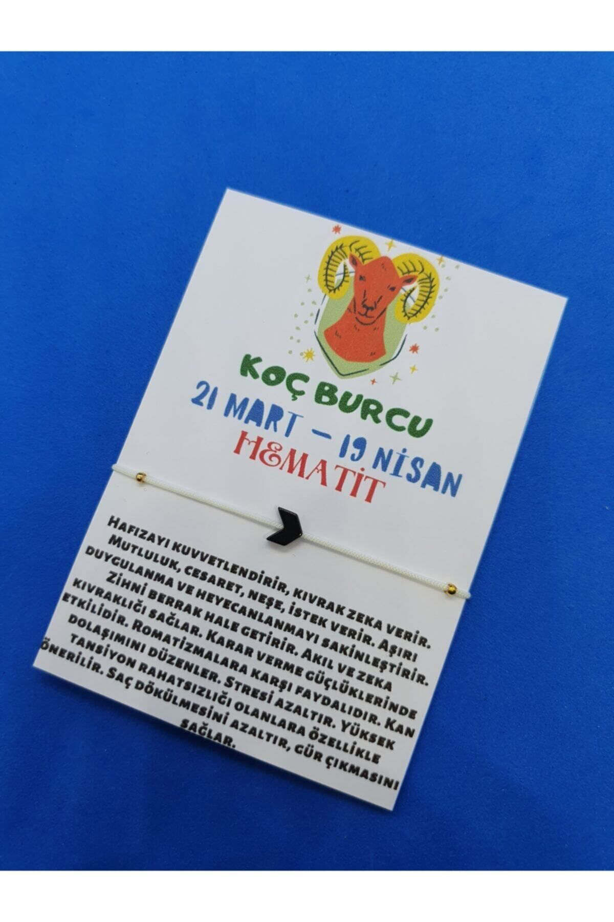 Gümüştel El Sanatlari Sertifikali Koç Burcu Hematit Doğal Taşli İp Burç Bilekliği