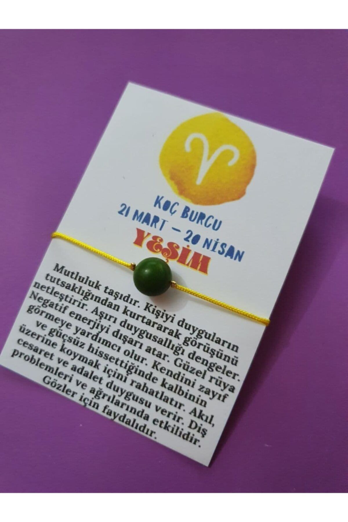 Sertifikalı Koç Burcu Yeşim Doğal Taşlı Ip Burç Bilekliği