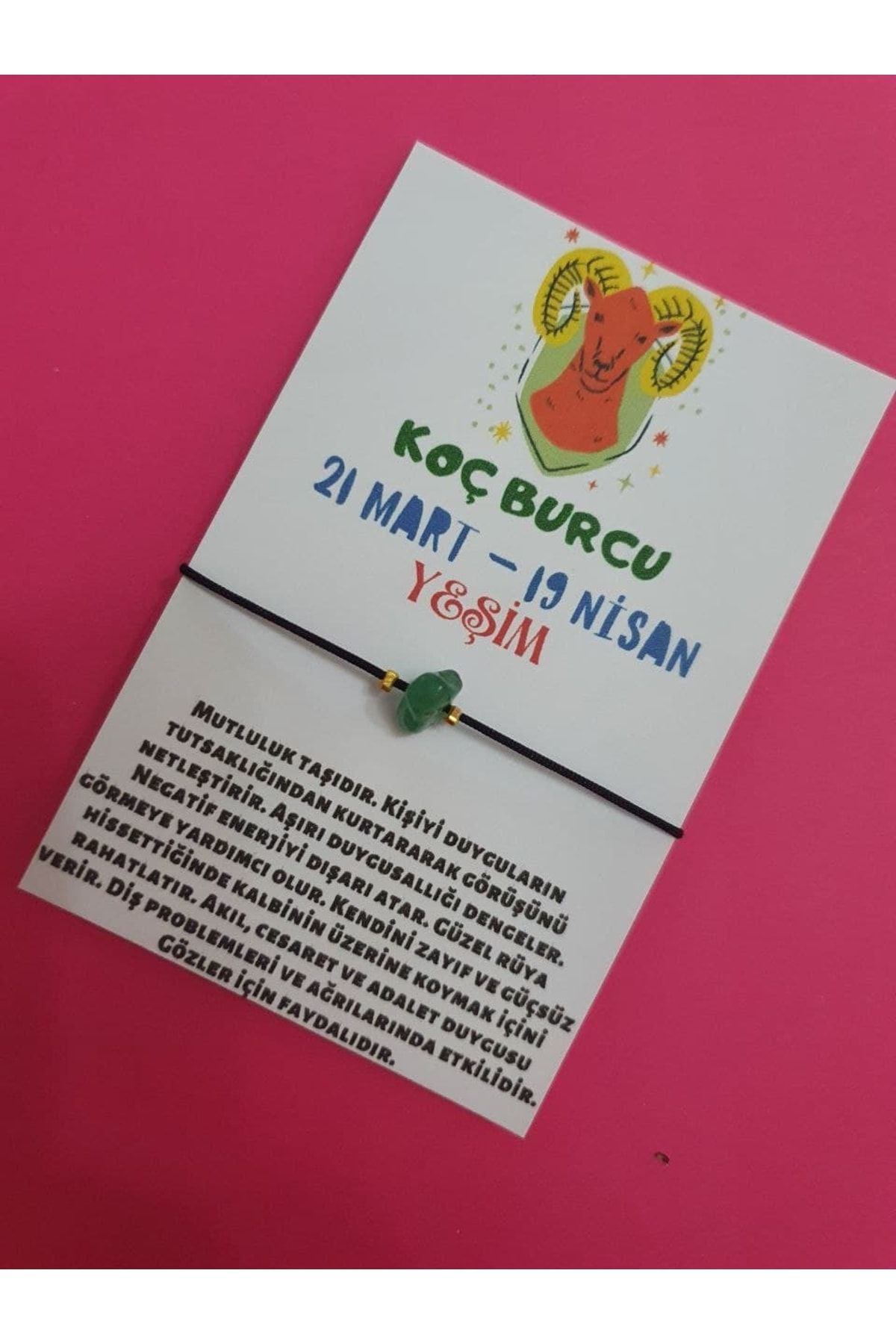 Gümüştel El Sanatlari Sertifikali Koç Burcu Yeşim Doğal Taşli İp Burç Bilekliği
