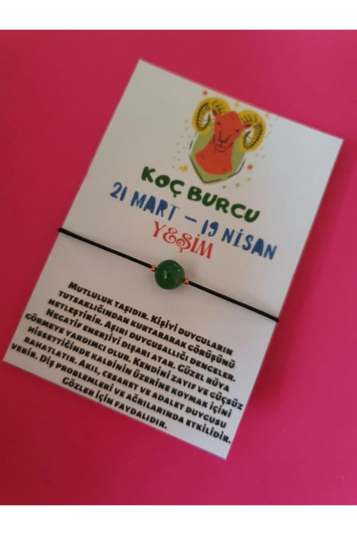 Sertifikalı Koç Burcu Yeşim Doğal Taşlı Ip Burç Bilekliği