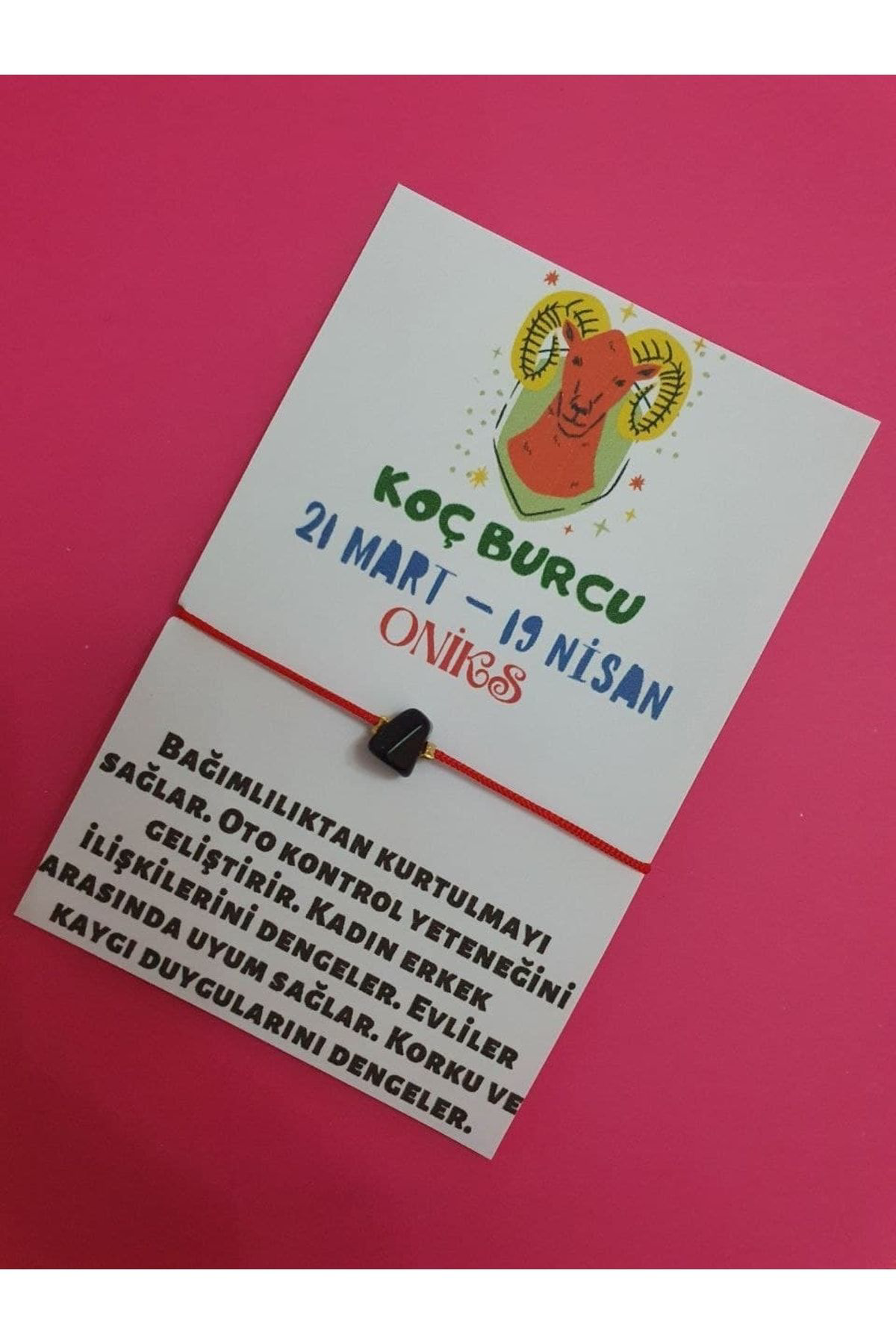 Gümüştel El Sanatlari Sertifikali Koç Burcu Oniks Doğal Taşli İp Burç Bilekliği