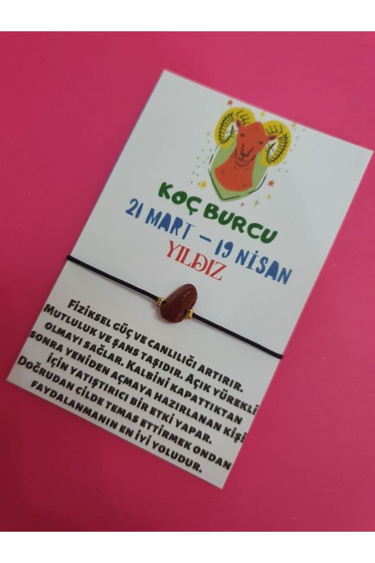 Gümüştel El Sanatlari Sertifikali Koç Burcu Yildiz Doğal Taşli İp Burç Bilekliği