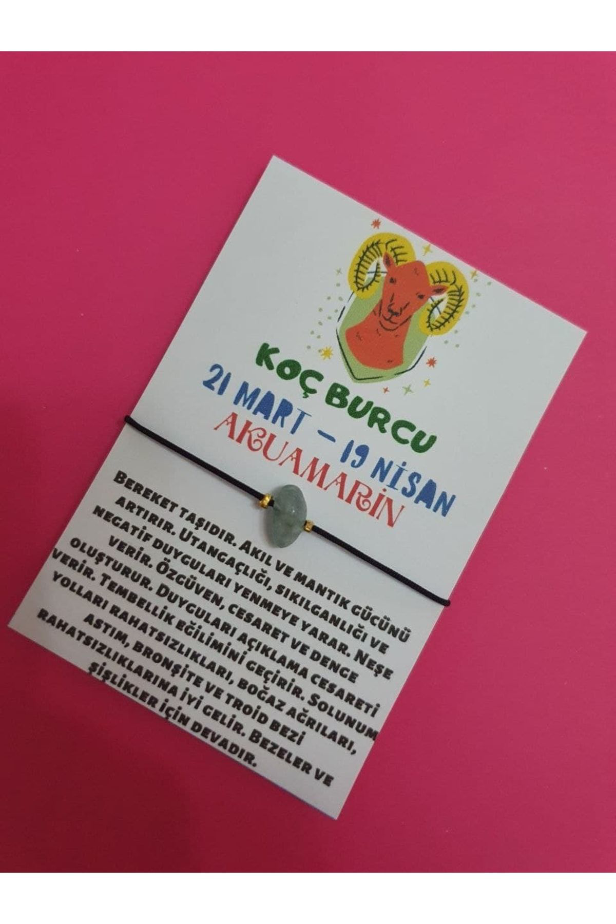 Sertifikalı Koç Burcu Akuamarin Doğal Taşlı Ip Burç Bilekliği