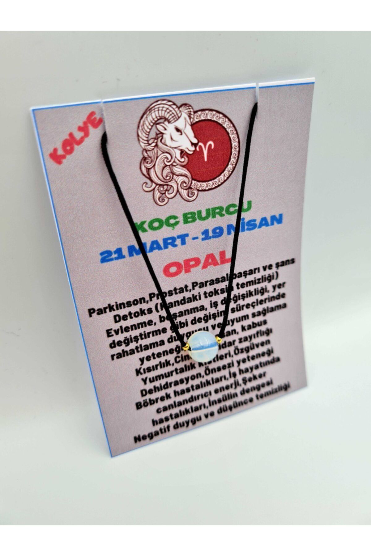 Sertifikalı Koç Burcu Opal Taşı Doğal Taş Kolye