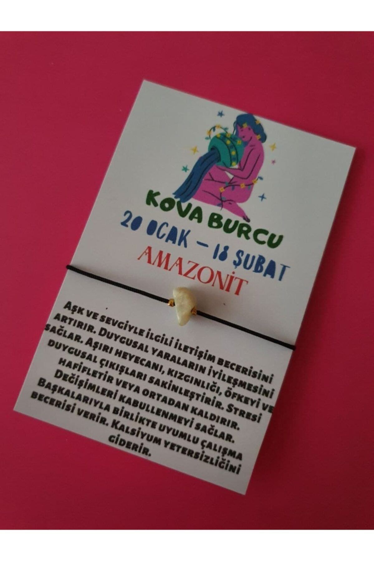 Sertifikalı Kova Burcu Amazonit Doğal Taşlı Ip Burç Bilekliği