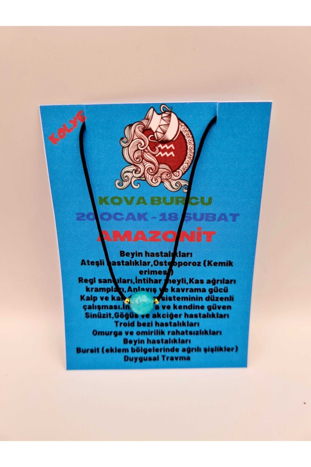 Sertifikalı Kova Burcu Amazonit Taşı Doğal Taş Kolye