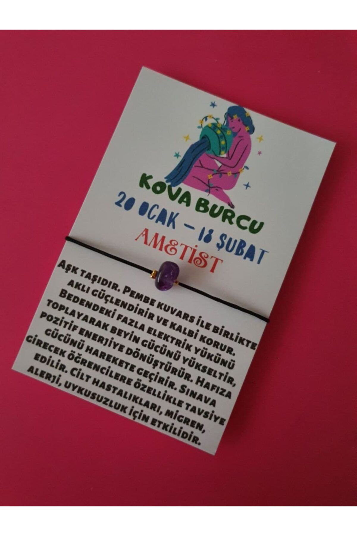 Sertifikalı Kova Burcu Ametist Doğal Taşlı Ip Burç Bilekliği