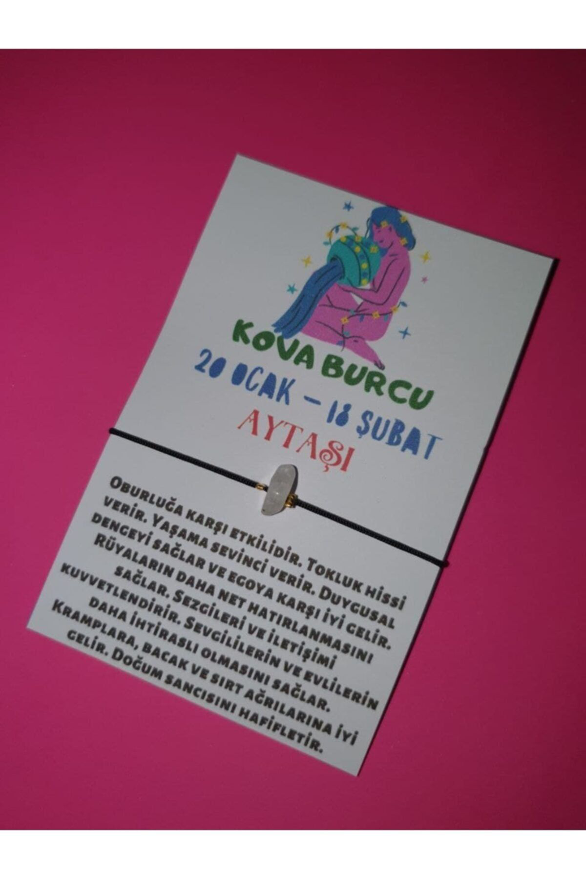 Sertifikalı Kova Burcu Aytaşı Doğal Taşlı Ip Burç Bilekliği