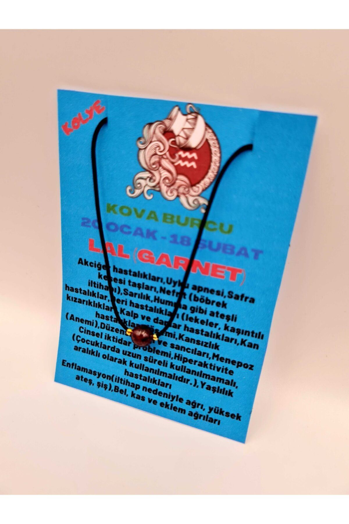 Sertifikalı Kova Burcu Lal (GARNET) Taşı Doğal Taş Kolye