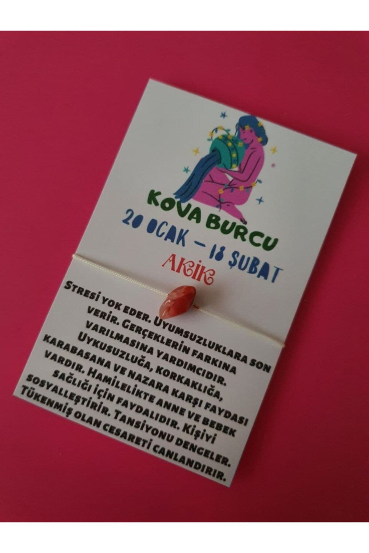 Sertifikalı Kova Burcu Akik Doğal Taşlı Ip Burç Bilekliği