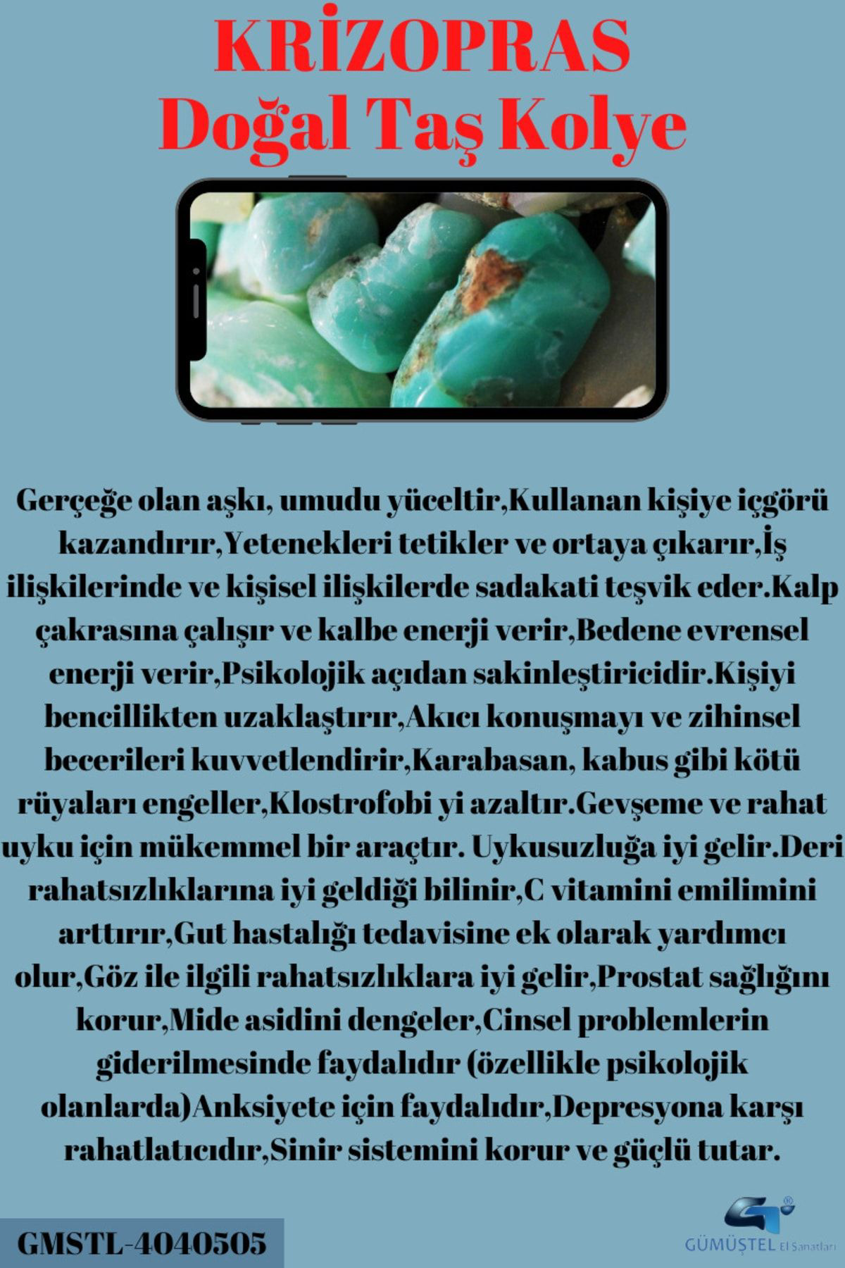 Sertifikalı Krizopras Doğal Taş Kolye Asansörlü Kilit Sistemi Sür