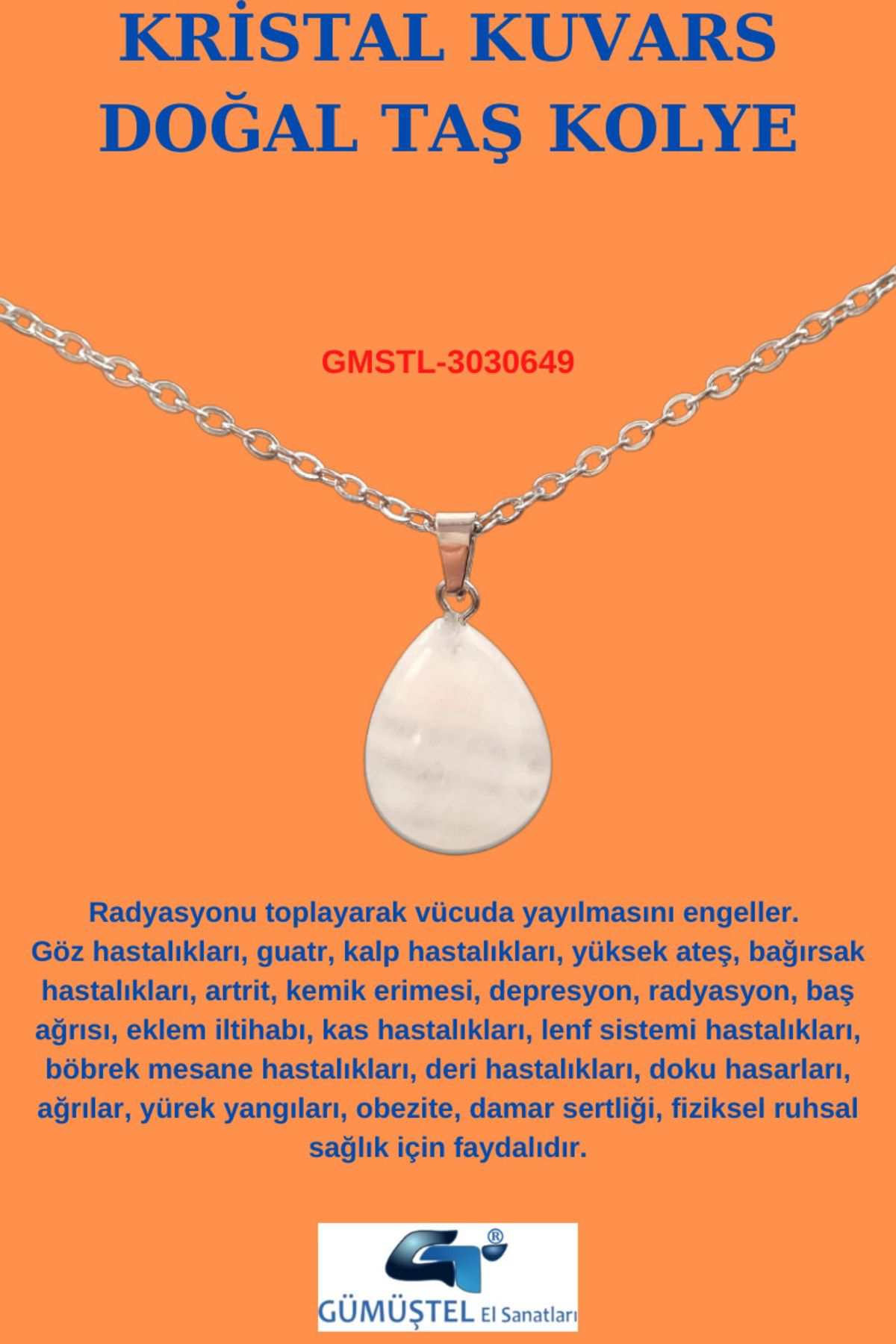 Sertifikalı Kristal Kuvars Doğal Taş Damla Kesim Kolye Aaa Kalite