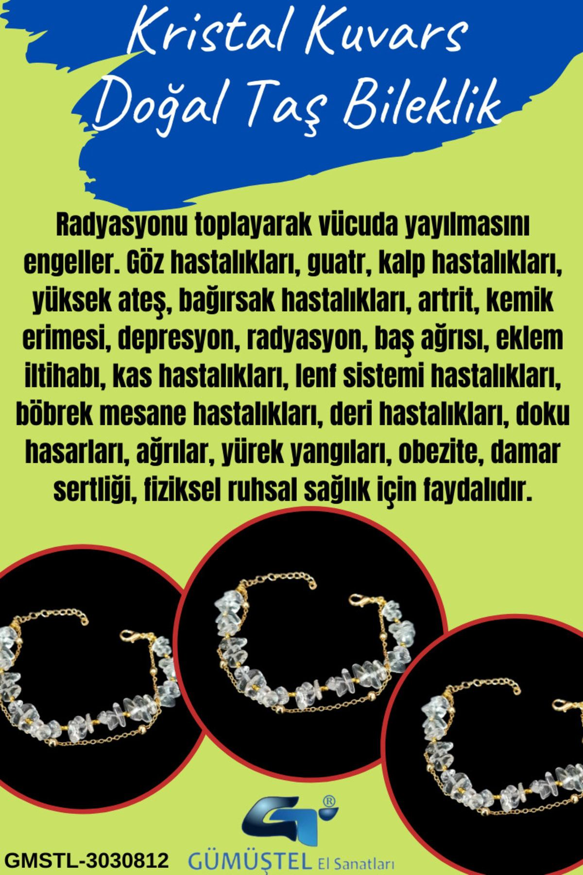 Sertifikalı Kristal Kuvars Doğal Taş Bileklik Özel Tasarım