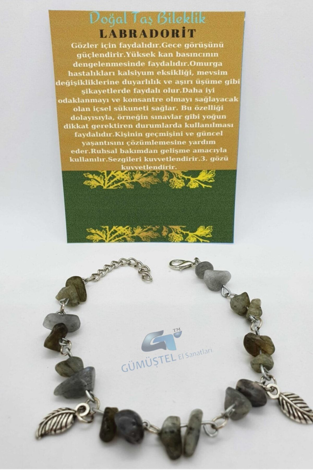 Sertifikalı Labradorit Taşı Bileklik Orijinal Doğal Taş Tasarım B