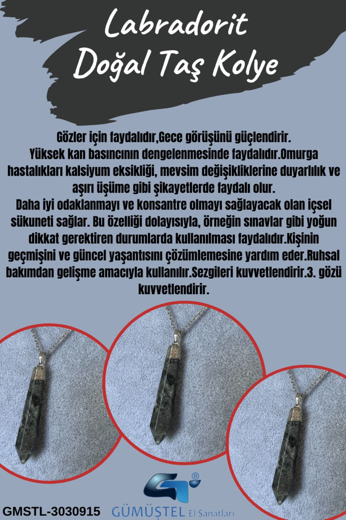 Sertifikalı Labradorit Doğal Taş Pandül Kolye Zincir